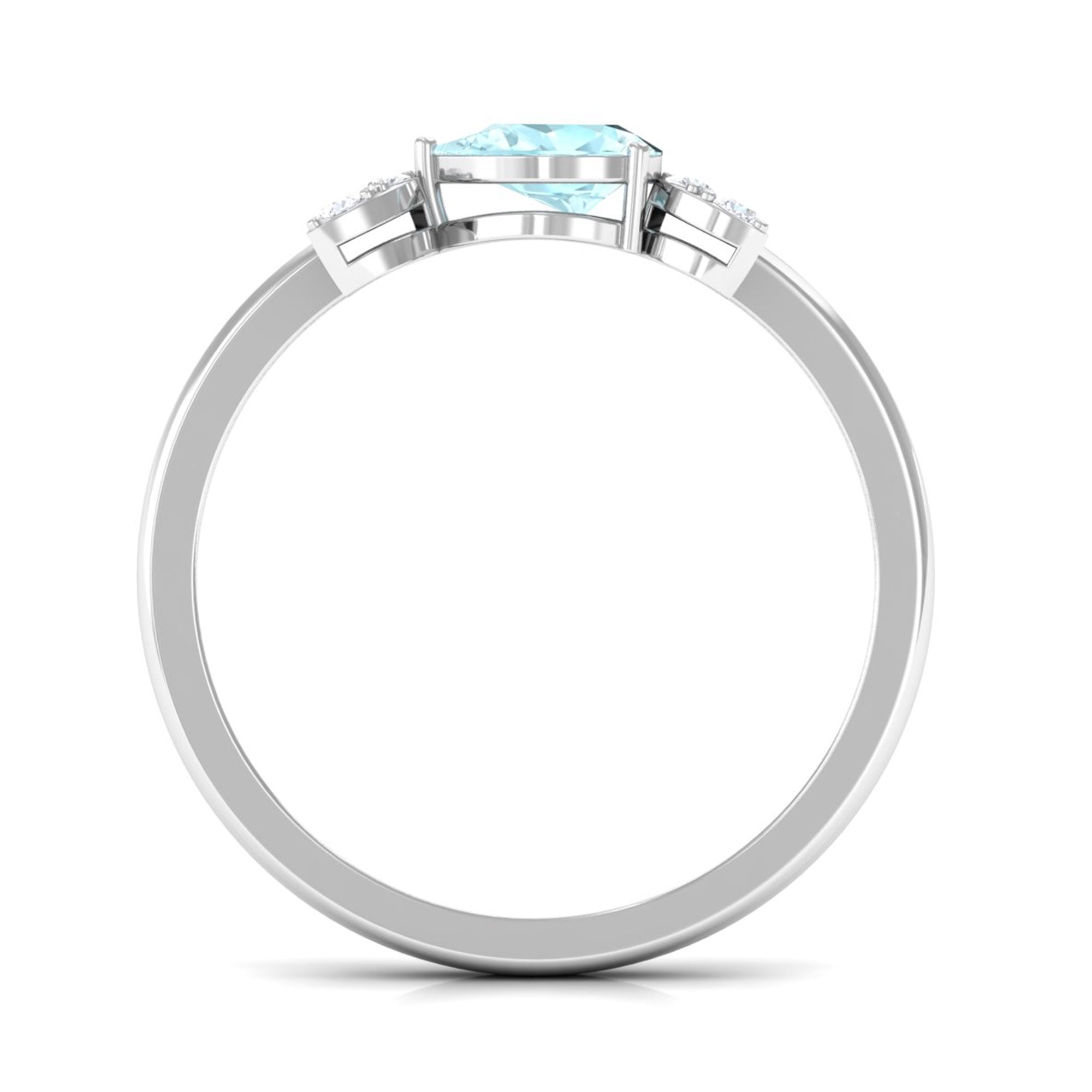 Minimal Leaf Promise Ring with Sky Blue Topaz and Diamond Sky Blue Topaz - ( AAA ) - Quality - Rosec Jewels