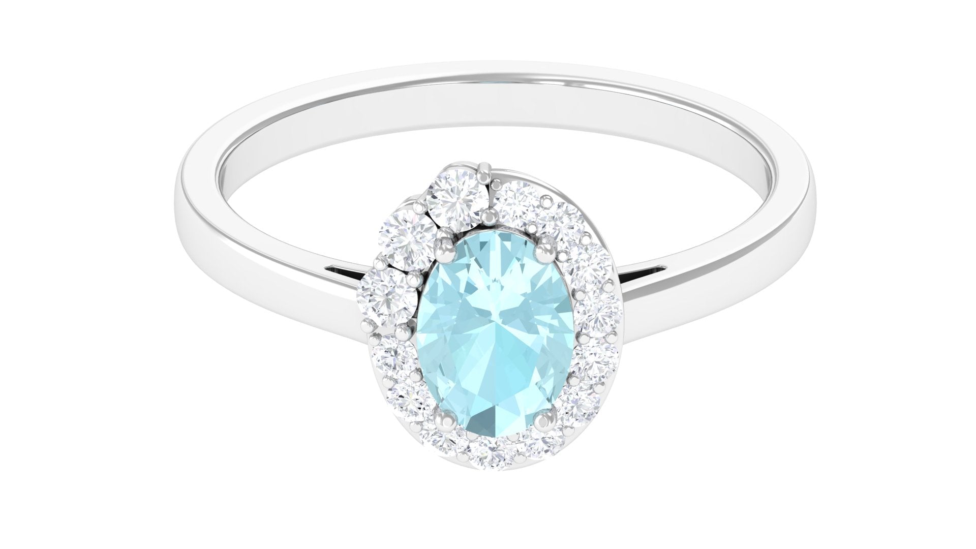 Classic Sky Blue Topaz Oval Cocktail Ring with Diamond Halo Sky Blue Topaz - ( AAA ) - Quality - Rosec Jewels