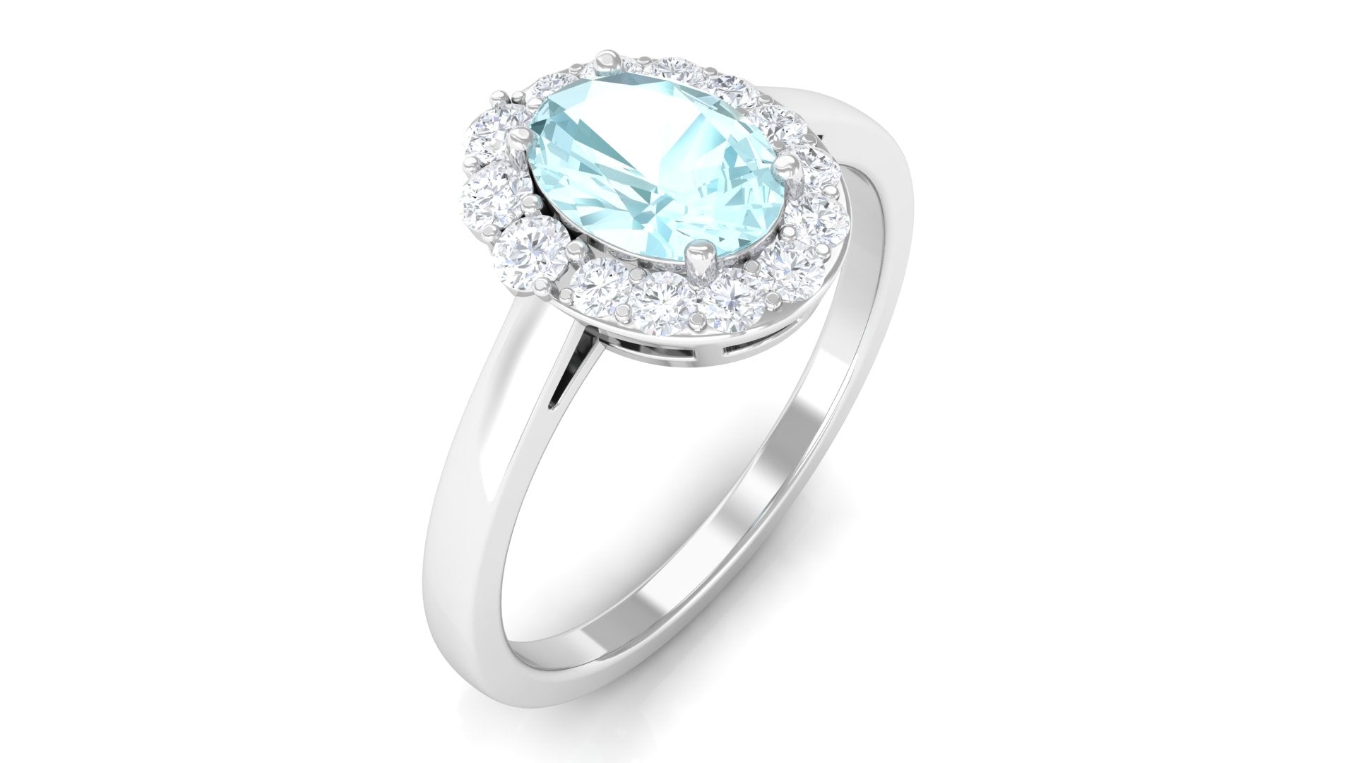 Classic Sky Blue Topaz Oval Cocktail Ring with Diamond Halo Sky Blue Topaz - ( AAA ) - Quality - Rosec Jewels