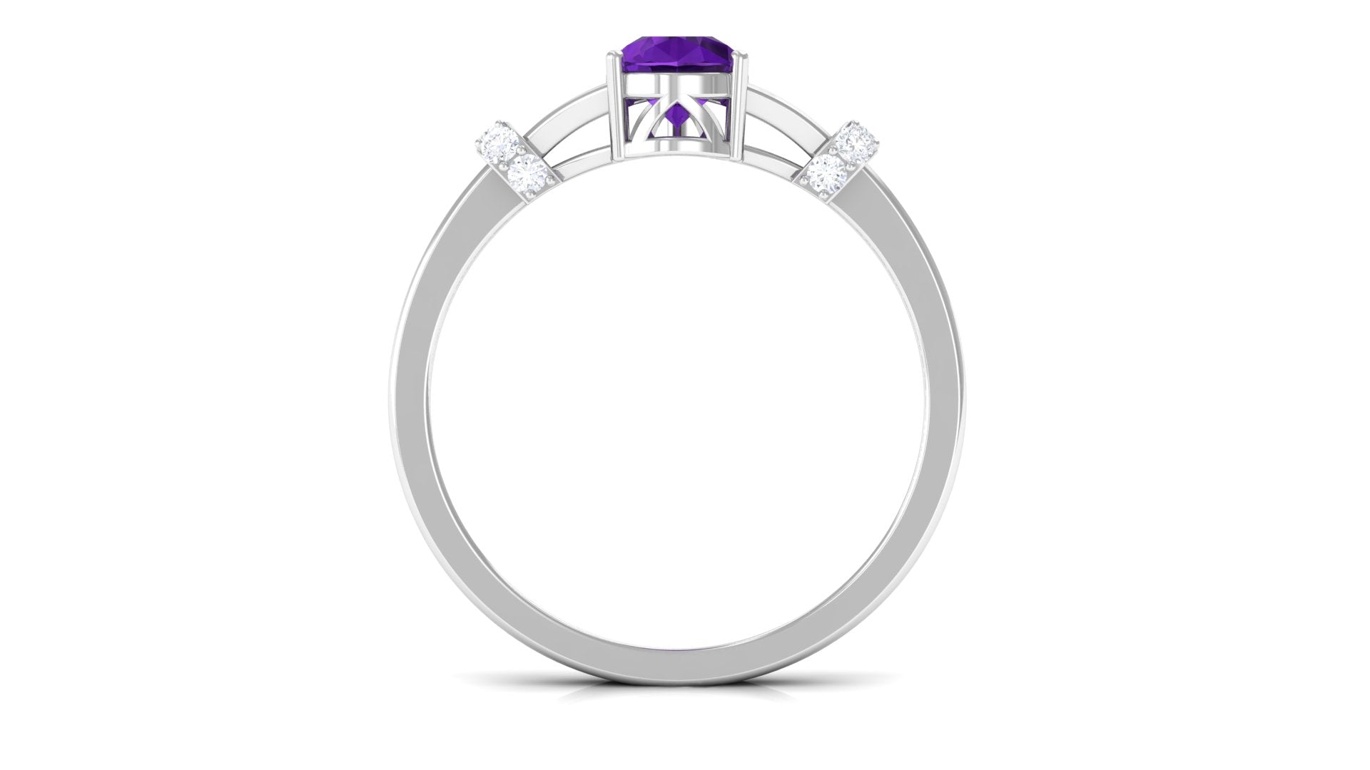 Pear Cut Amethyst Solitaire Ring with Diamond in Split Shank Amethyst - ( AAA ) - Quality - Rosec Jewels