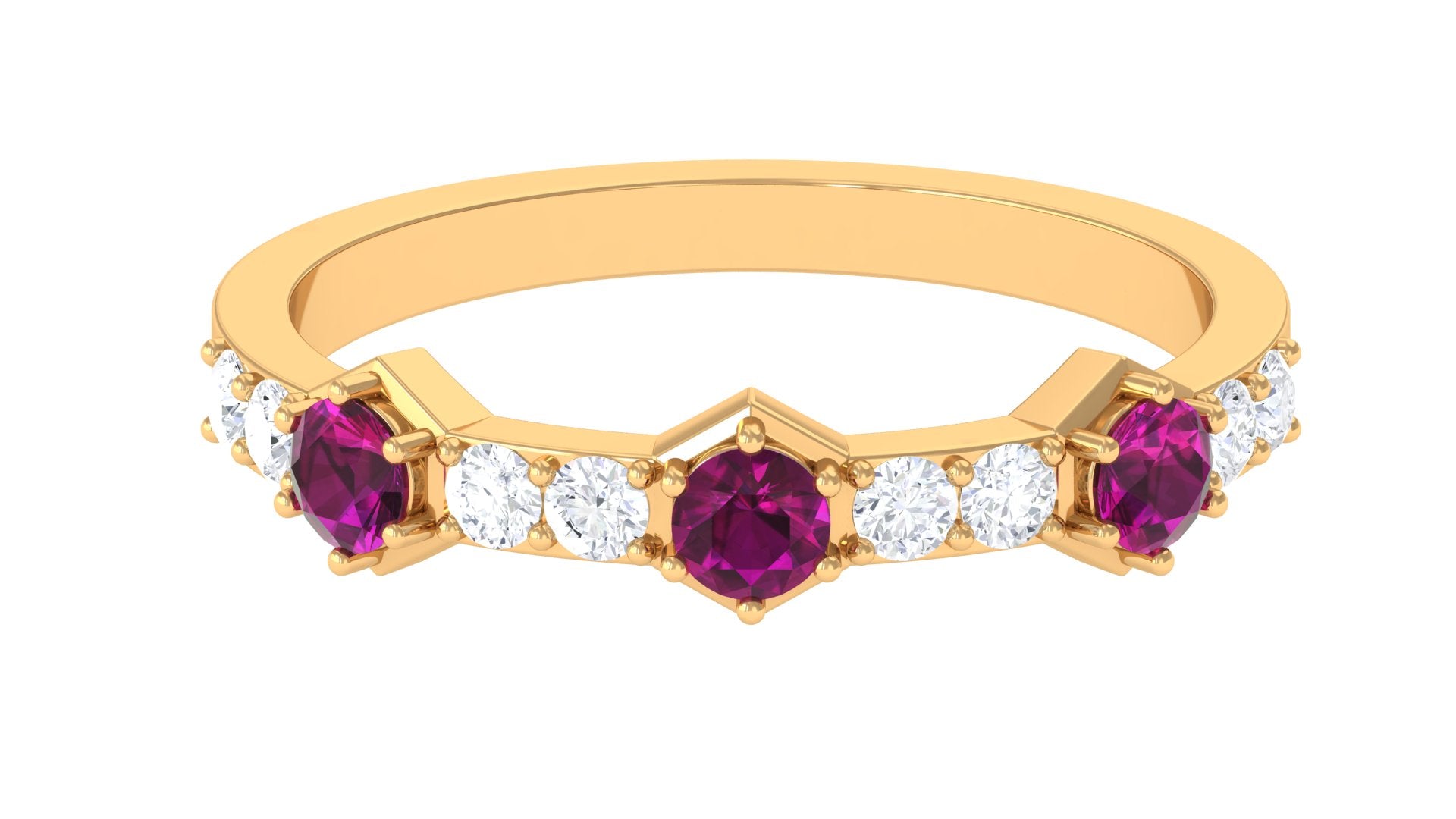 1 CT Rhodolite and Diamond Minimal Half Eternity Ring Rhodolite - ( AAA ) - Quality - Rosec Jewels