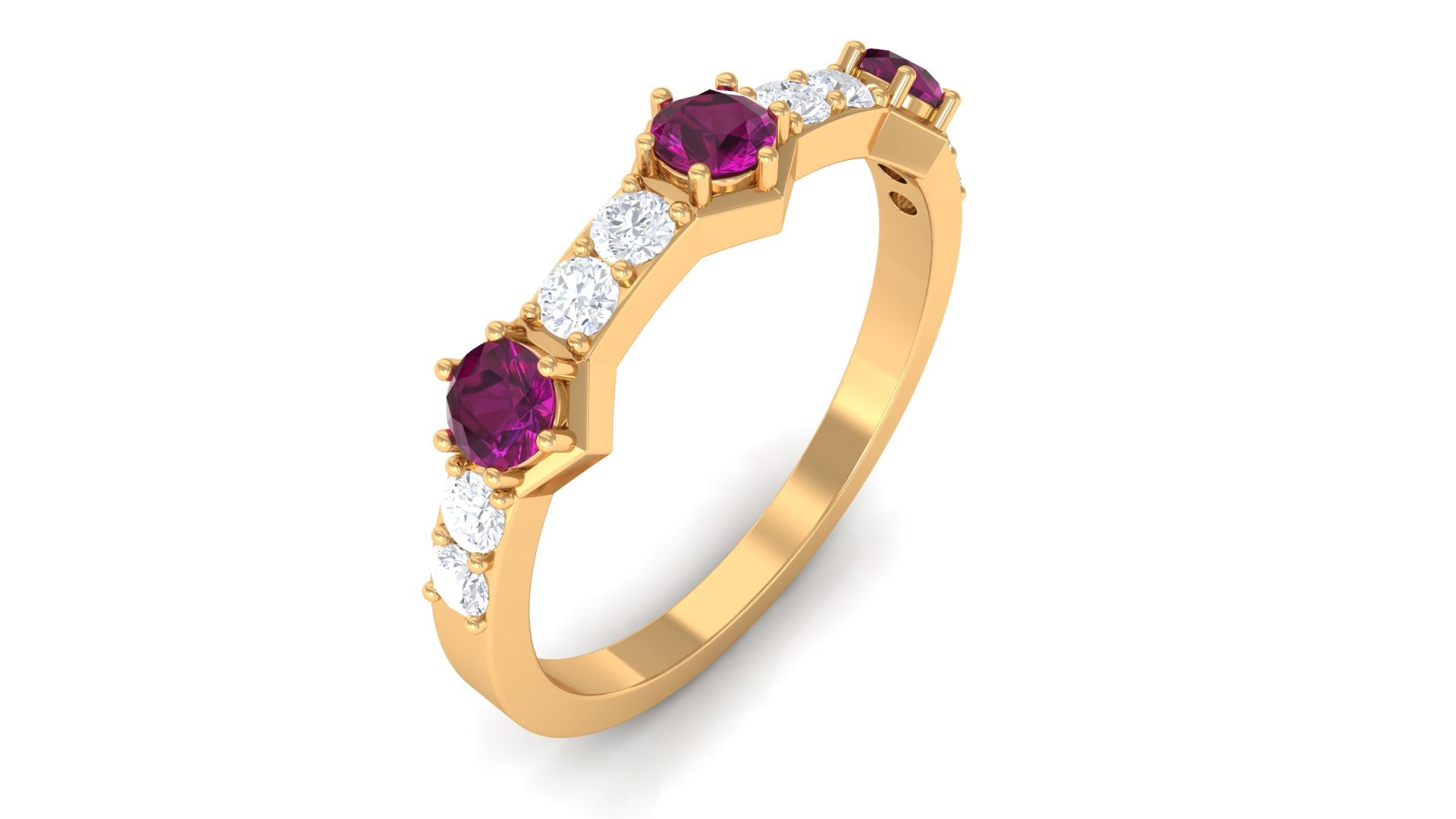 1 CT Rhodolite and Diamond Minimal Half Eternity Ring Rhodolite - ( AAA ) - Quality - Rosec Jewels