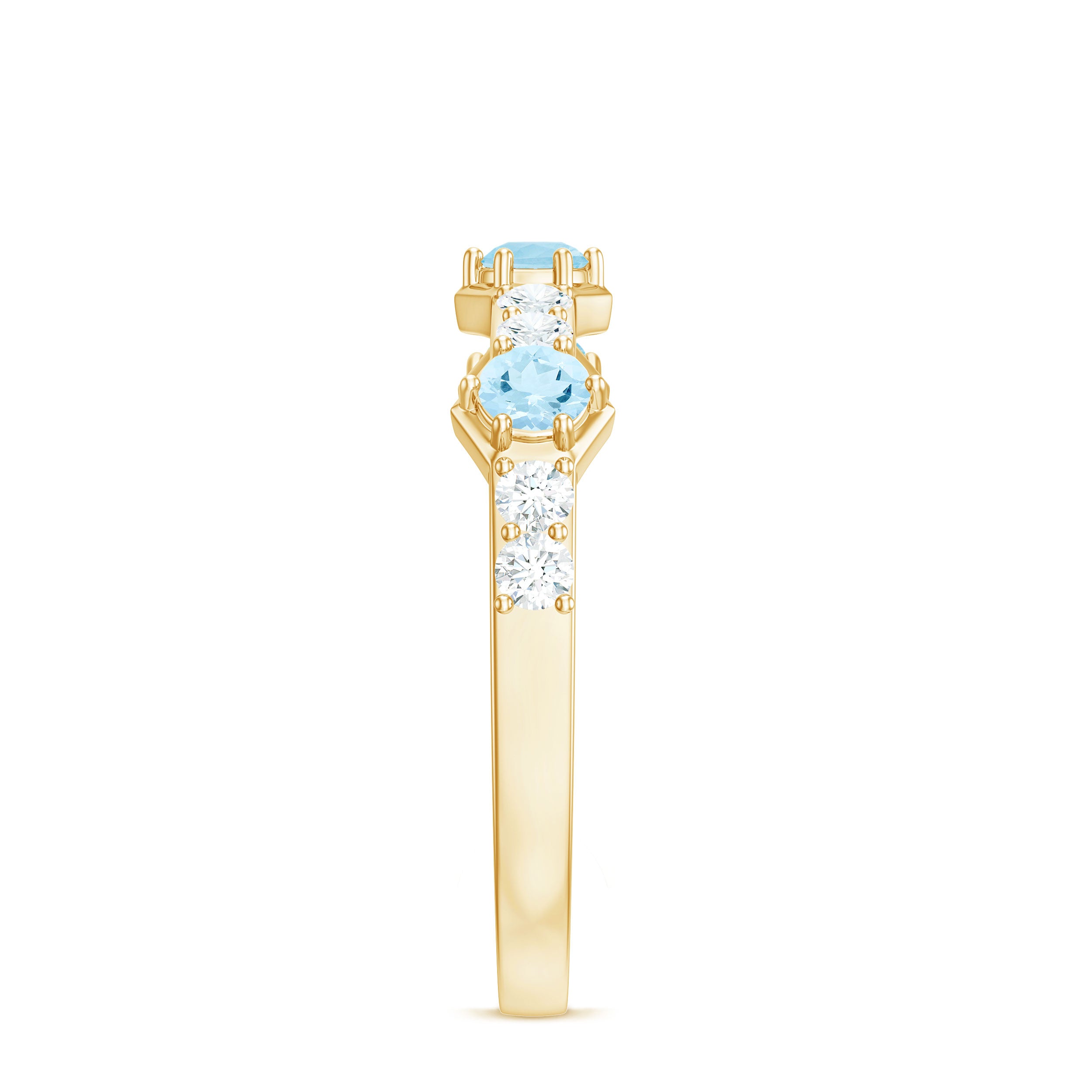 Real Aquamarine and Diamond Half Eternity Ring Aquamarine - ( AAA ) - Quality - Rosec Jewels