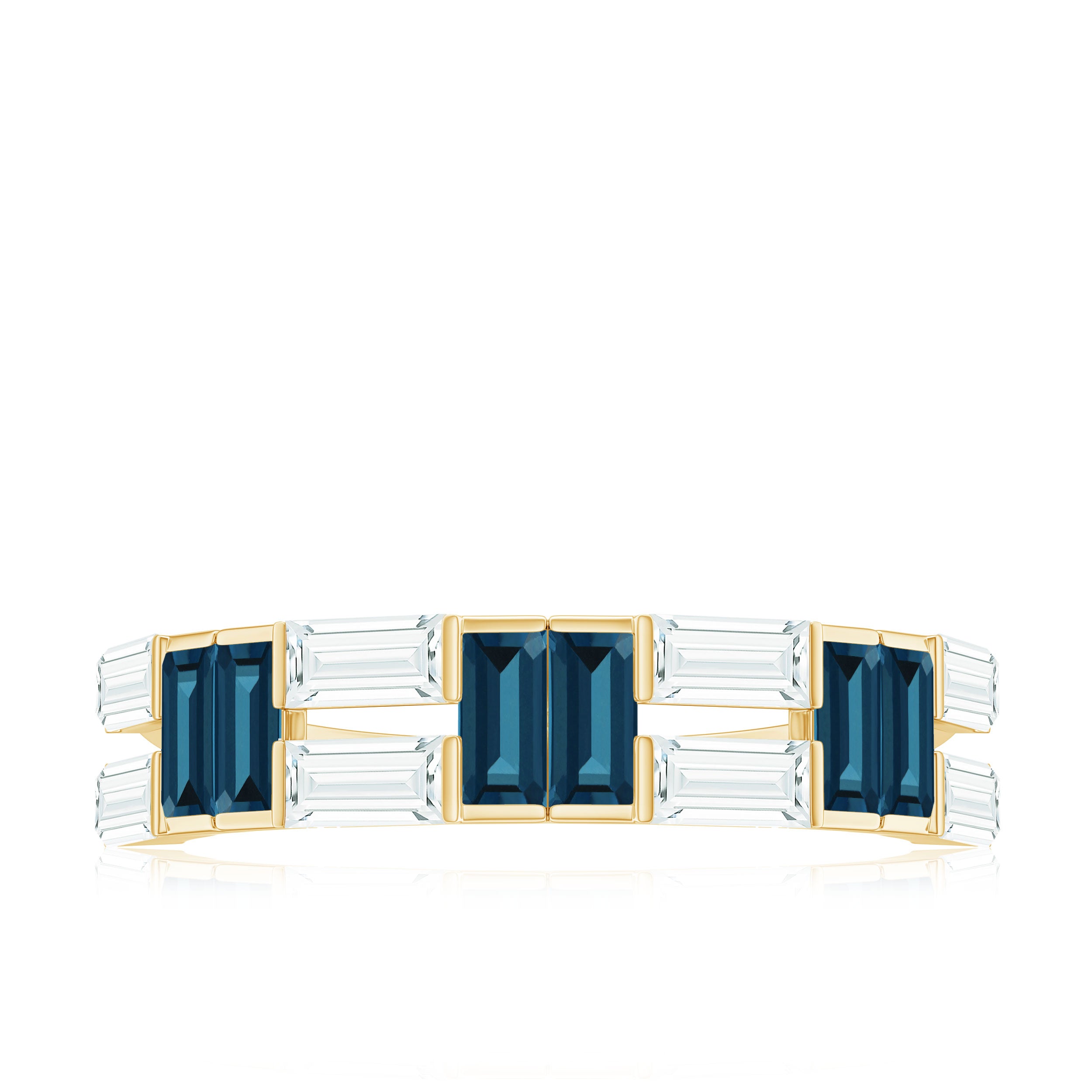 Baguette Shape London Blue Topaz and Moissanite Half Eternity Ring London Blue Topaz - ( AAA ) - Quality - Rosec Jewels