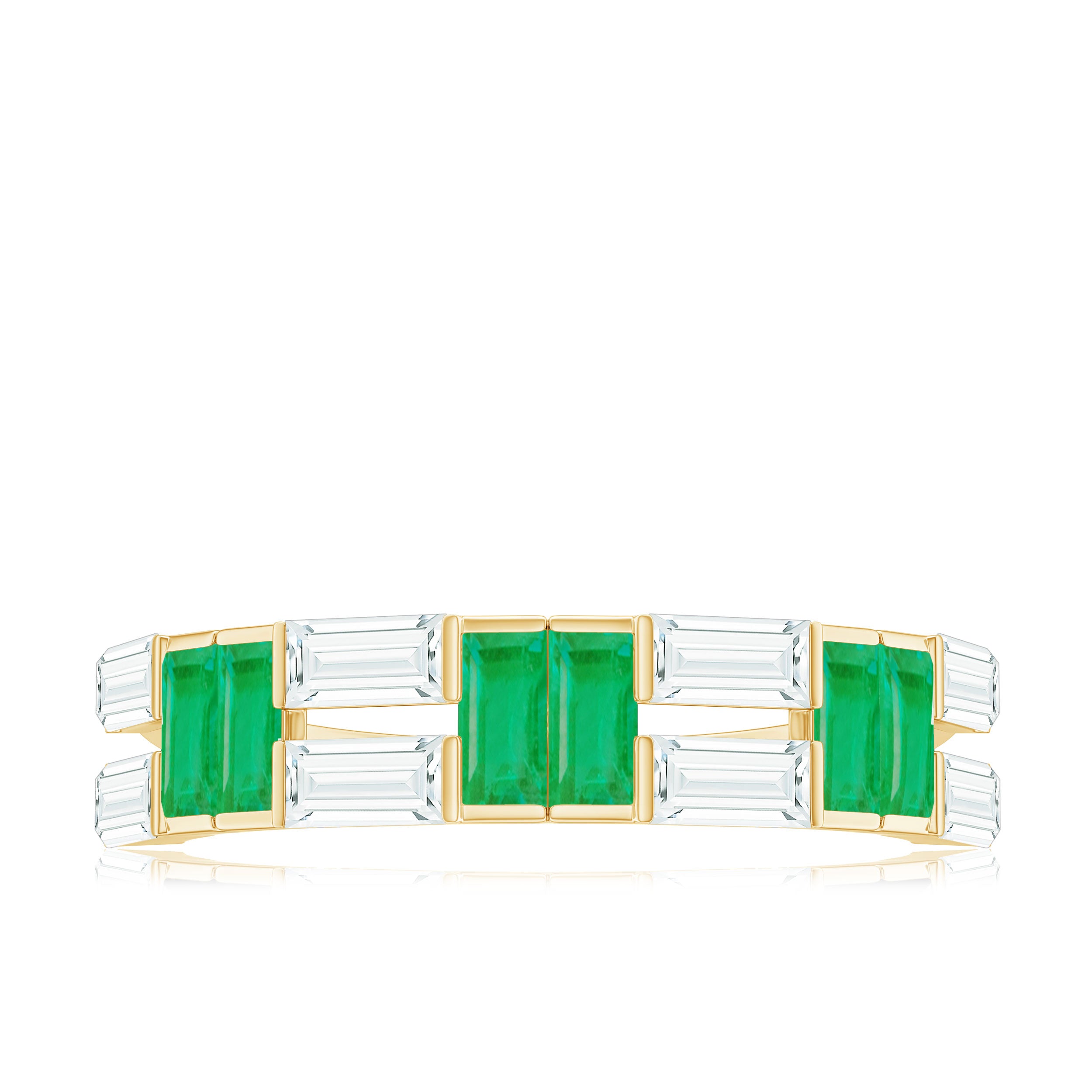 Baguette Cut Emerald and Moissanite Half Eternity Ring Emerald - ( AAA ) - Quality - Rosec Jewels