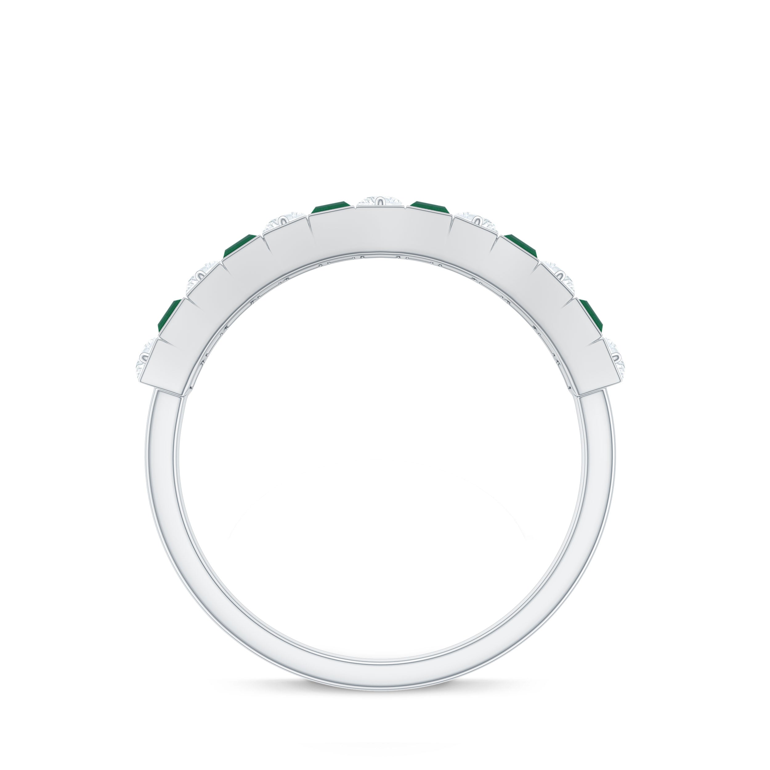 Classic Half Eternity Ring with Emerald and Diamond Emerald - ( AAA ) - Quality - Rosec Jewels