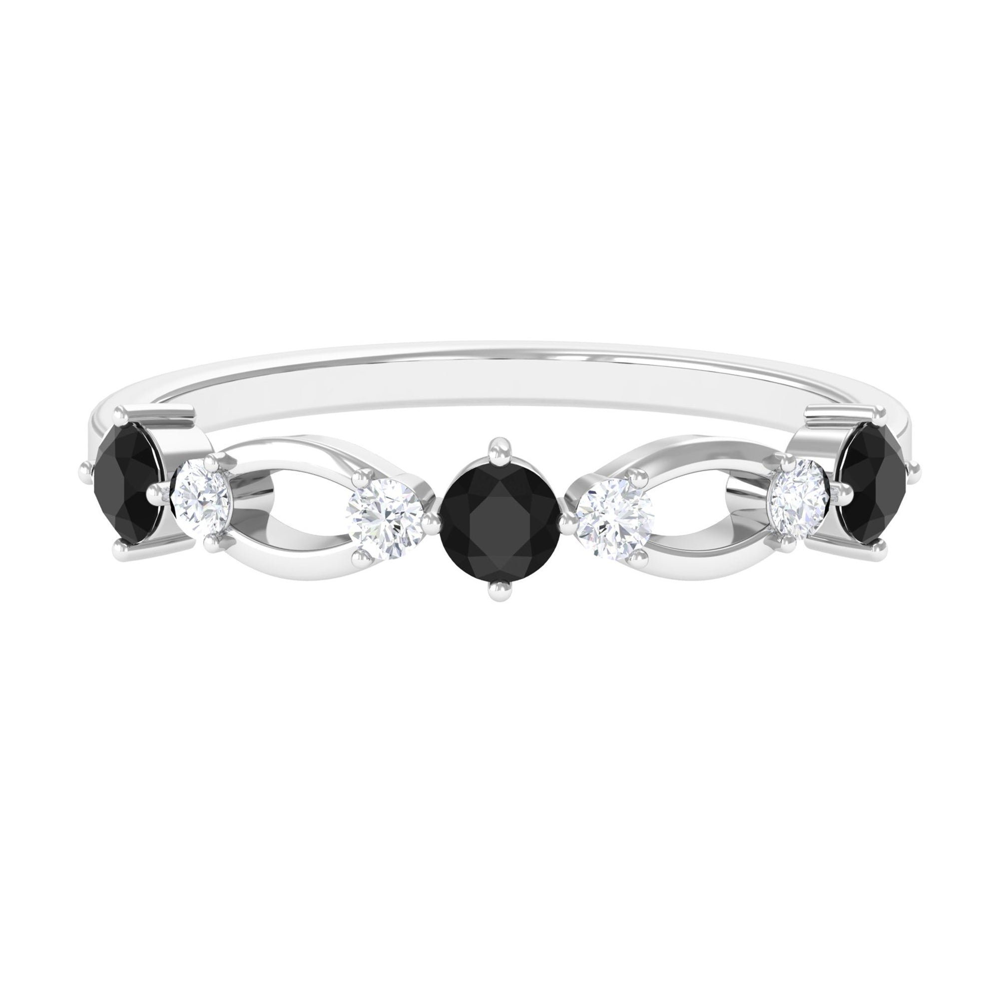 Black and White Diamond Minimal Promise Ring Black Diamond - ( AAA ) - Quality - Rosec Jewels