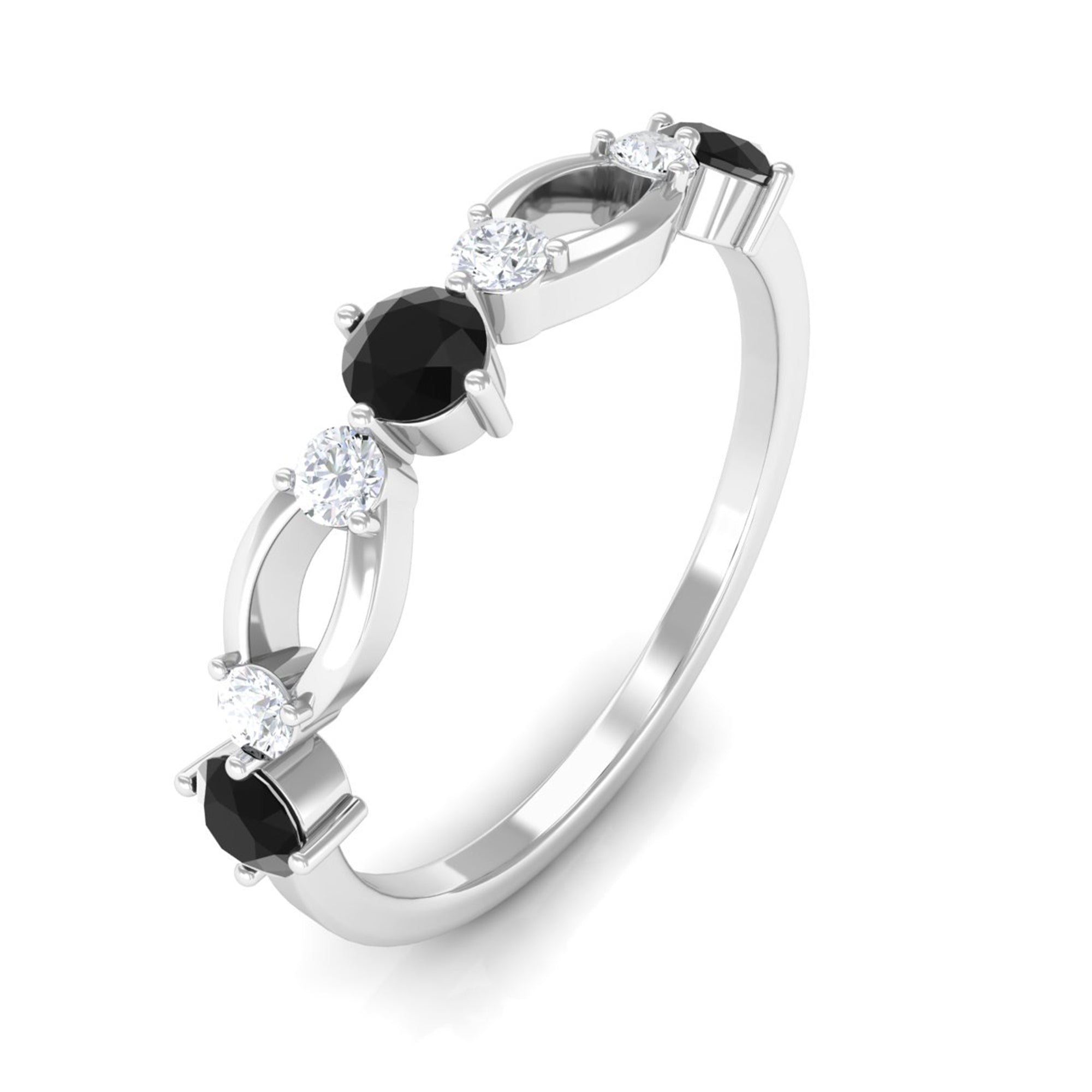 Black and White Diamond Minimal Promise Ring Black Diamond - ( AAA ) - Quality - Rosec Jewels