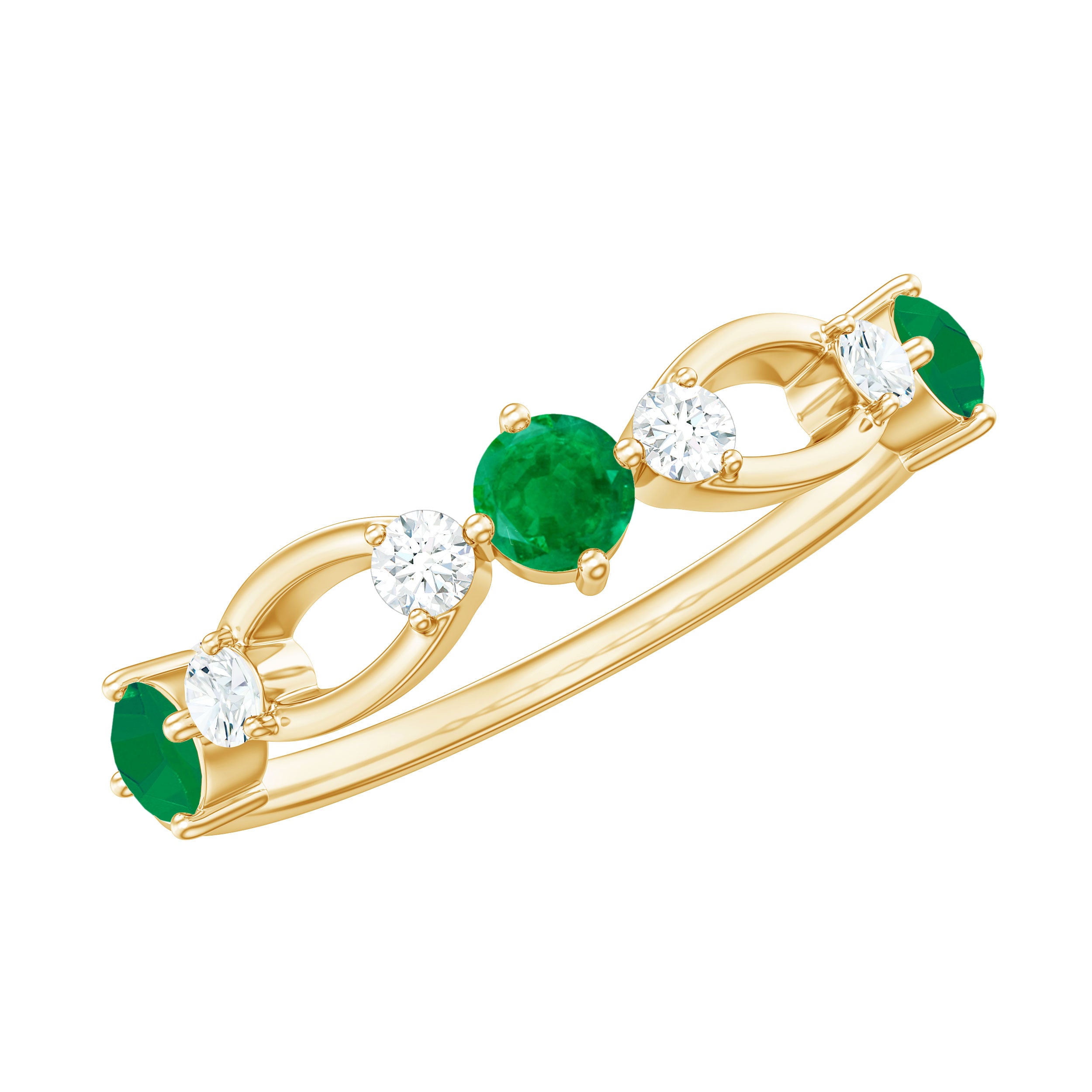 Real Emerald and Diamond Minimal Wedding Ring Emerald - ( AAA ) - Quality - Rosec Jewels