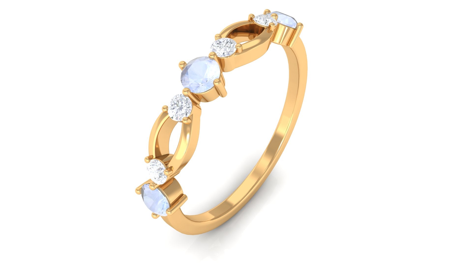 Minimal Promise Ring with Moonstone and Diamond Moonstone - ( AAA ) - Quality - Rosec Jewels