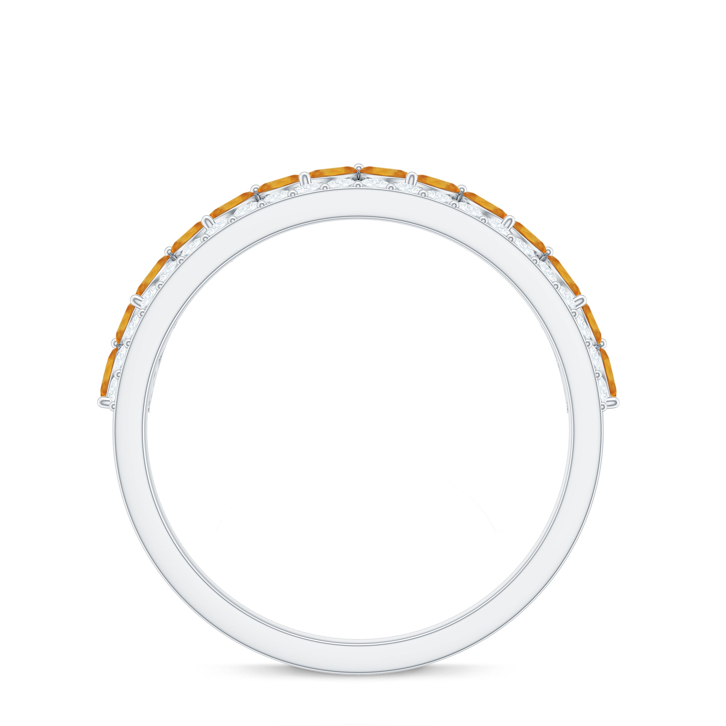 Citrine and Diamond Crown Style Half Eternity Ring Citrine - ( AAA ) - Quality - Rosec Jewels