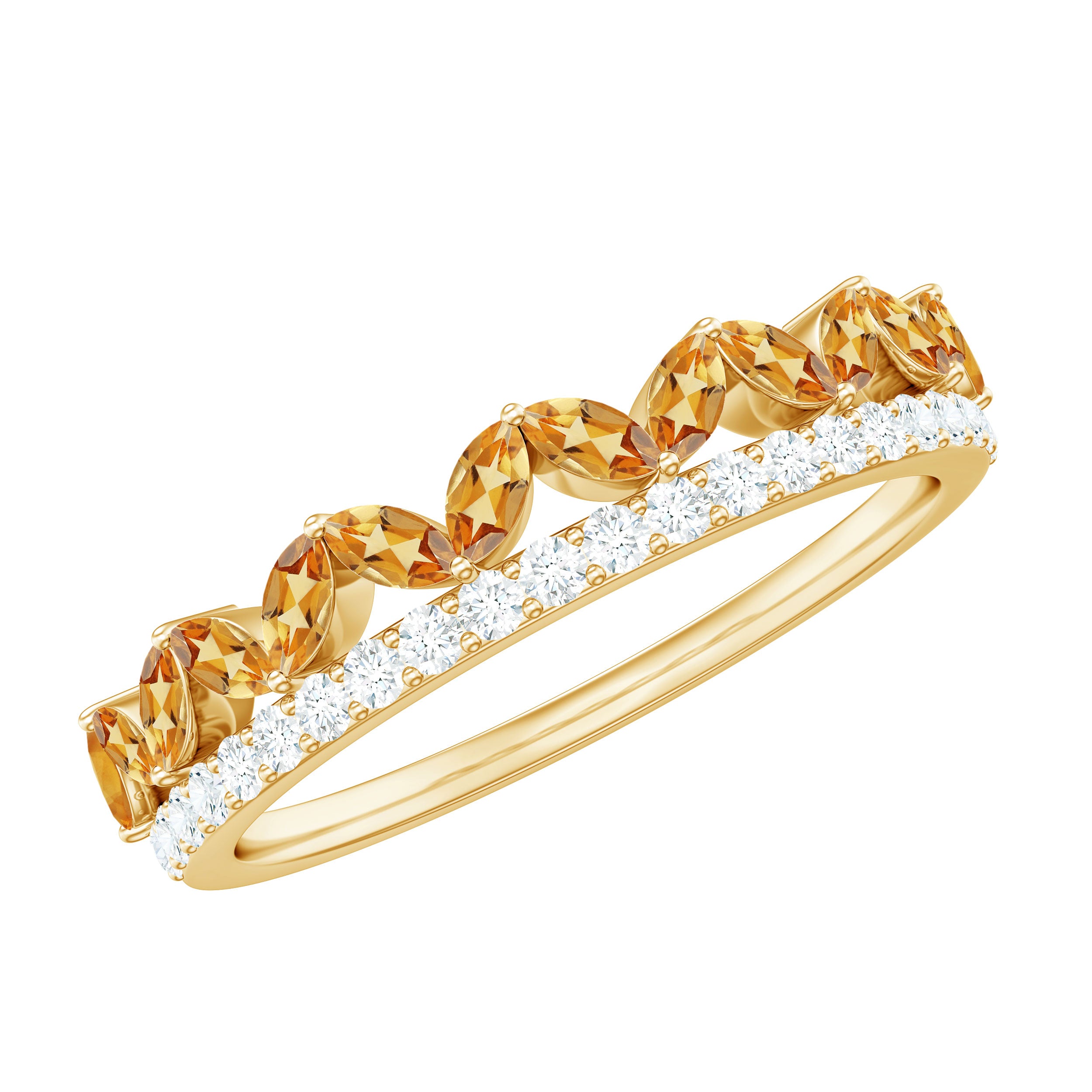 Citrine and Diamond Crown Style Half Eternity Ring Citrine - ( AAA ) - Quality - Rosec Jewels