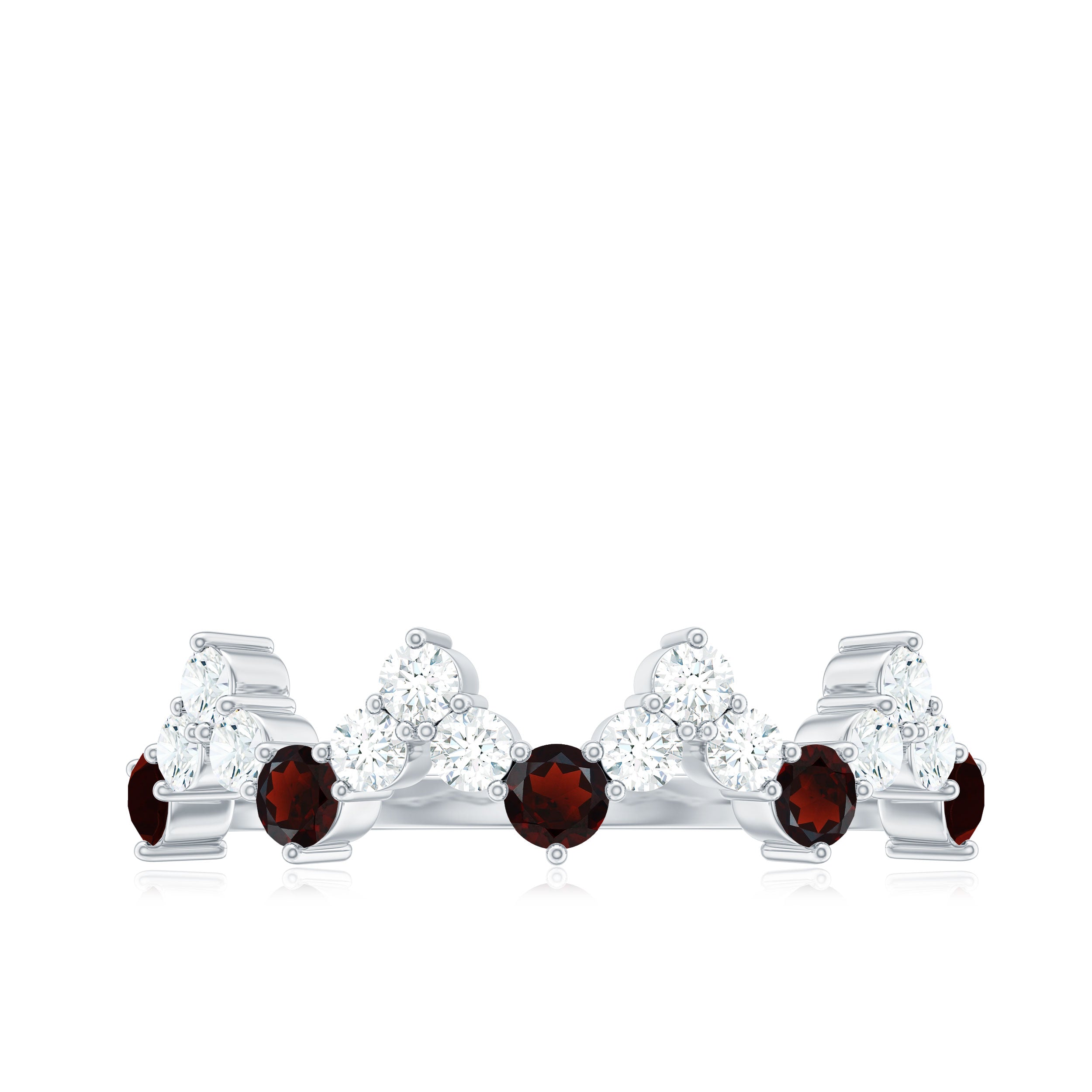 Garnet and Diamond Half Eternity Zigzag Ring Garnet - ( AAA ) - Quality - Rosec Jewels