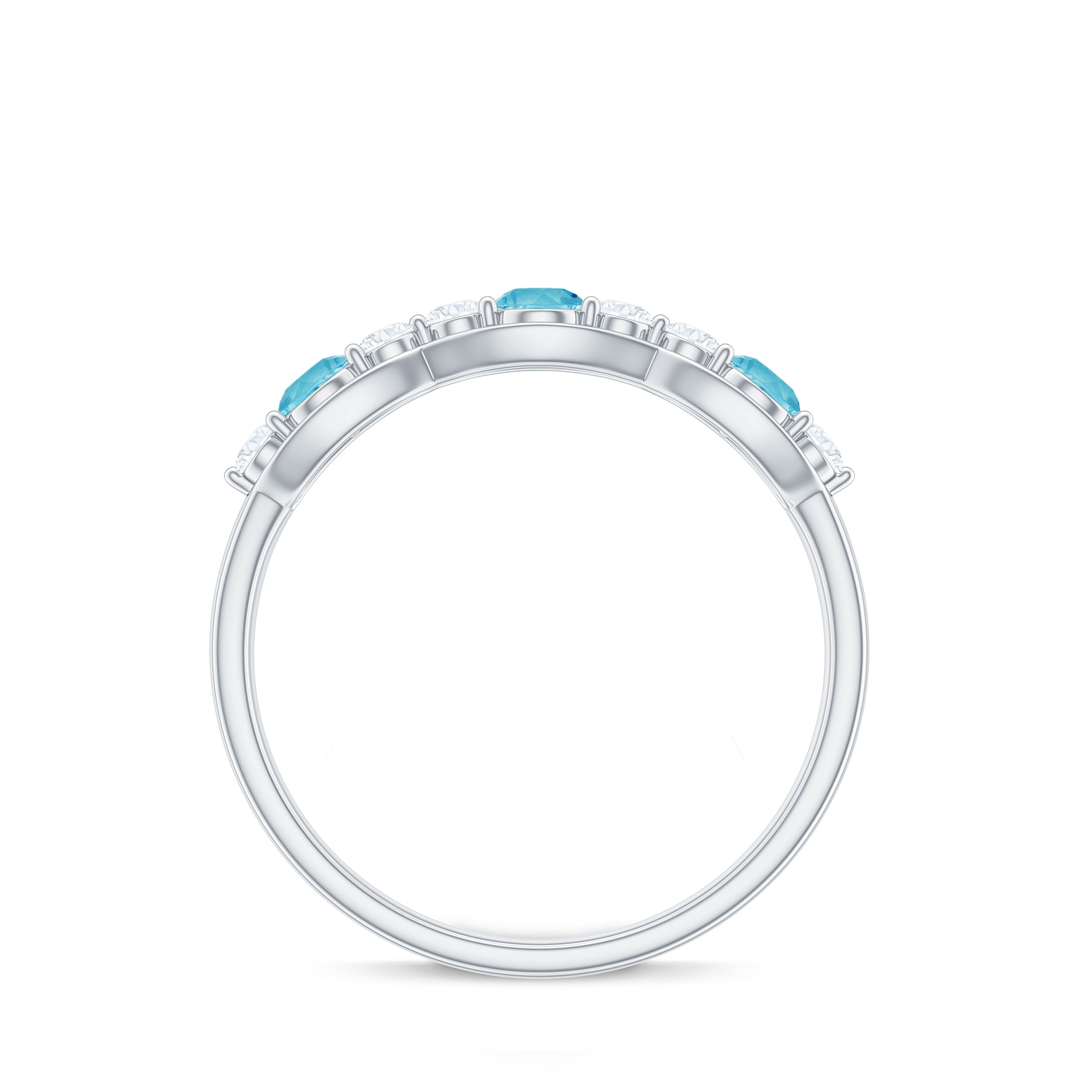 Natural Swiss Blue Topaz Eternity Anniversary Band with Diamond Swiss Blue Topaz - ( AAA ) - Quality - Rosec Jewels