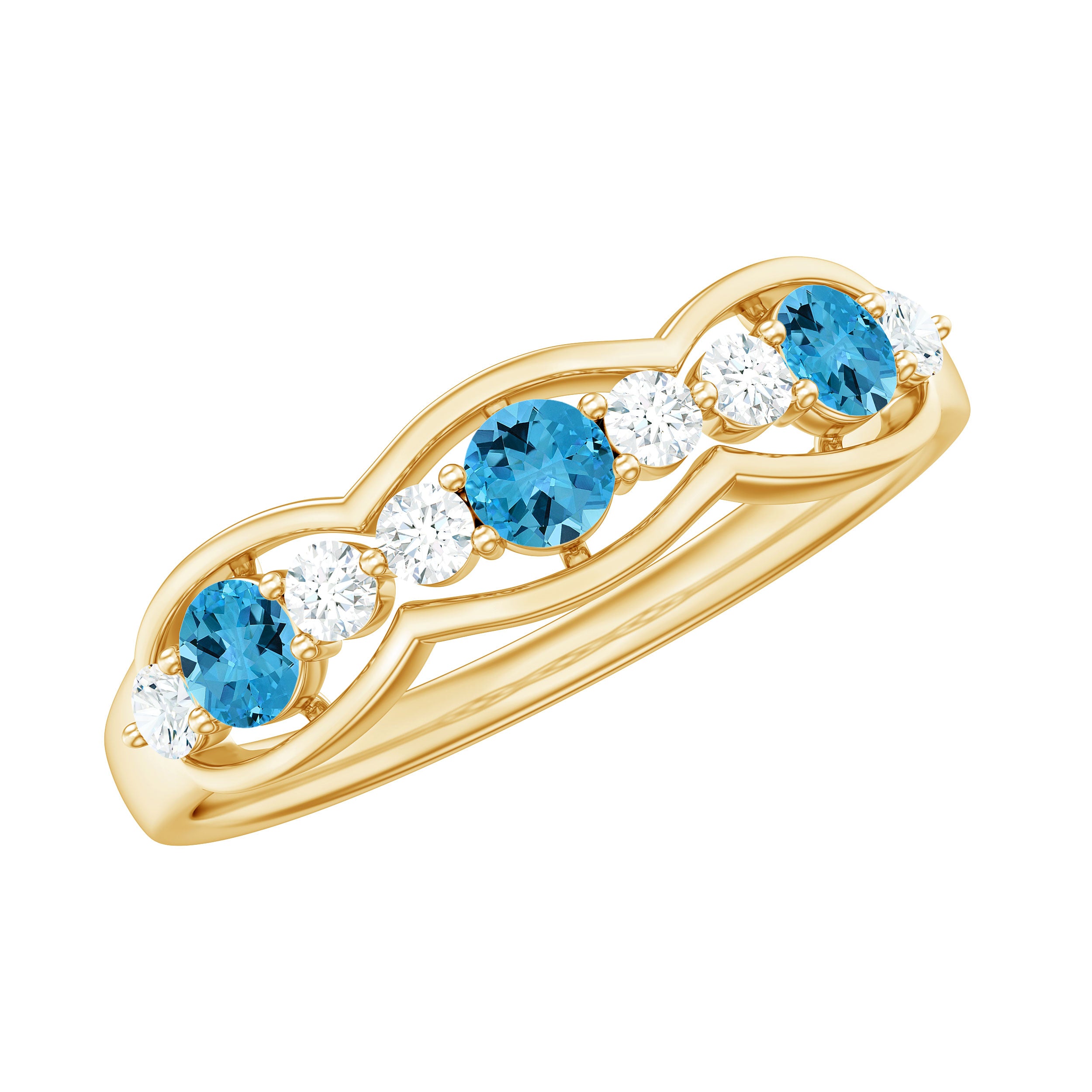 Natural Swiss Blue Topaz Eternity Anniversary Band with Diamond Swiss Blue Topaz - ( AAA ) - Quality - Rosec Jewels