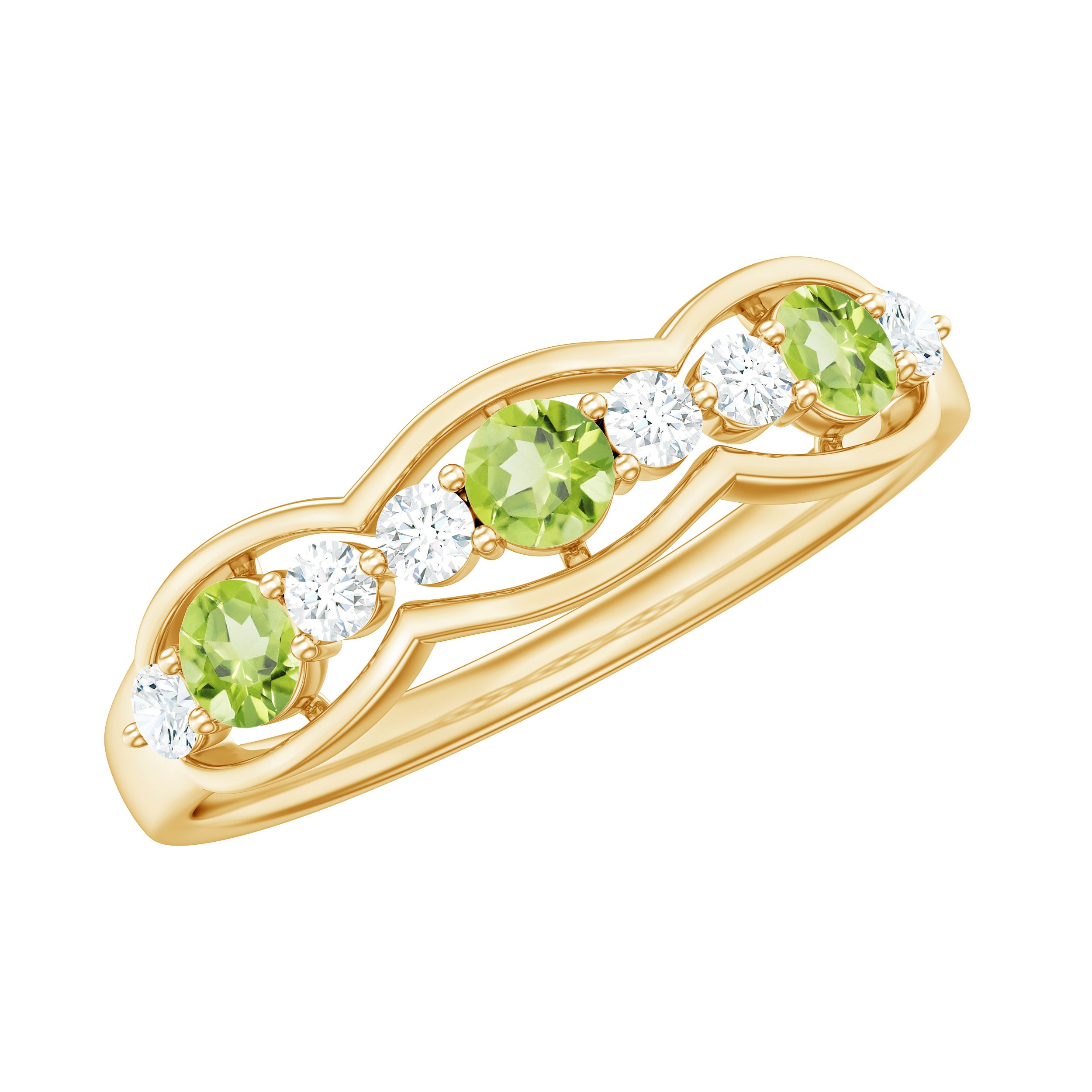 Peridot and Diamond Wedding Anniversary Ring Peridot - ( AAA ) - Quality - Rosec Jewels