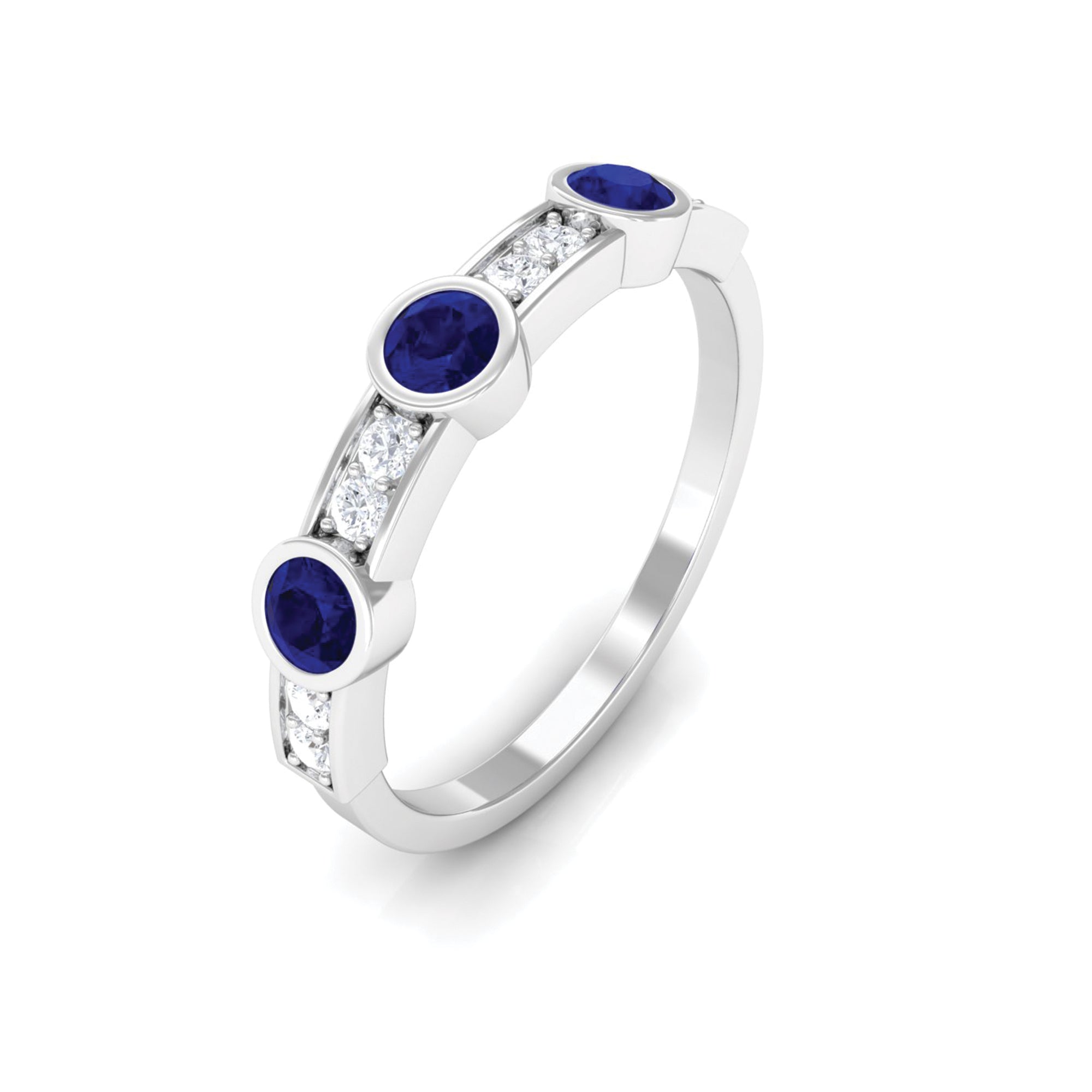 Blue Sapphire and Diamond Minimal Eternity Ring Blue Sapphire - ( AAA ) - Quality - Rosec Jewels