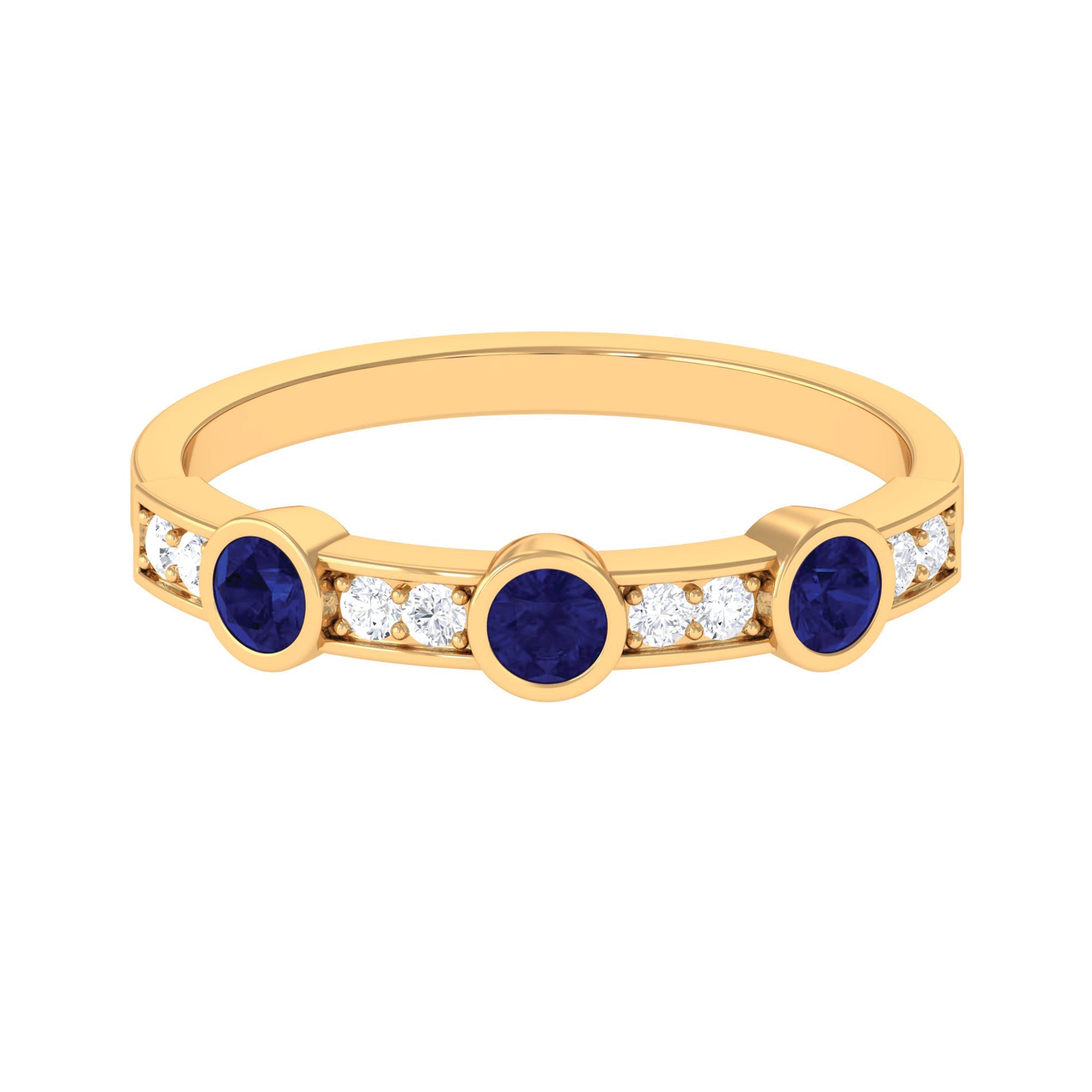 Blue Sapphire and Diamond Minimal Eternity Ring Blue Sapphire - ( AAA ) - Quality - Rosec Jewels