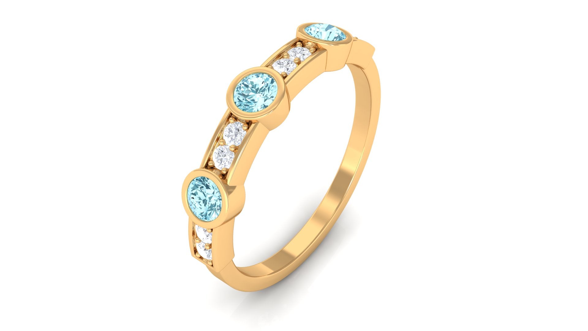 Minimal Half Eternity Ring with Aquamarine and Diamond Aquamarine - ( AAA ) - Quality - Rosec Jewels