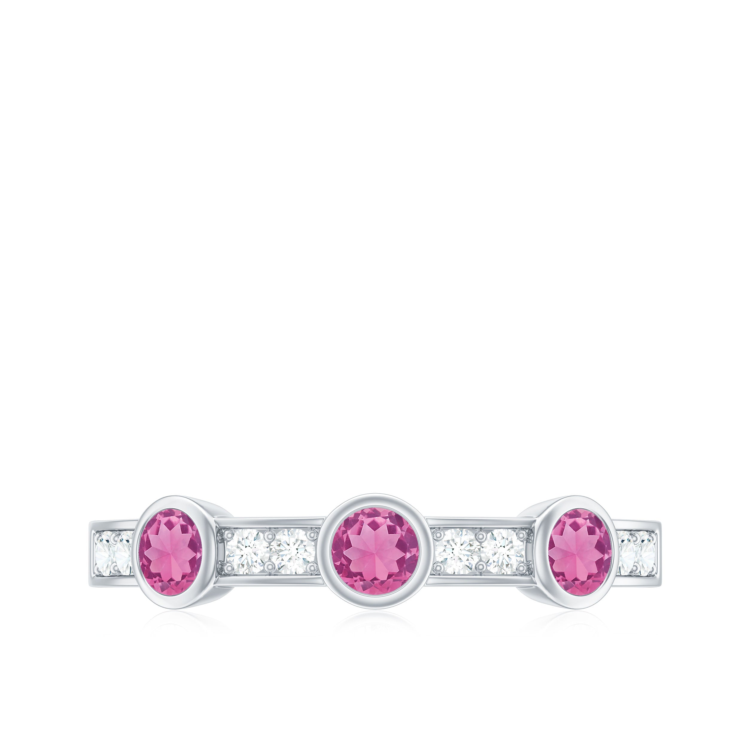 Pink Tourmaline and Diamond Minimal Half Eternity Band Ring Pink Tourmaline - ( AAA ) - Quality - Rosec Jewels