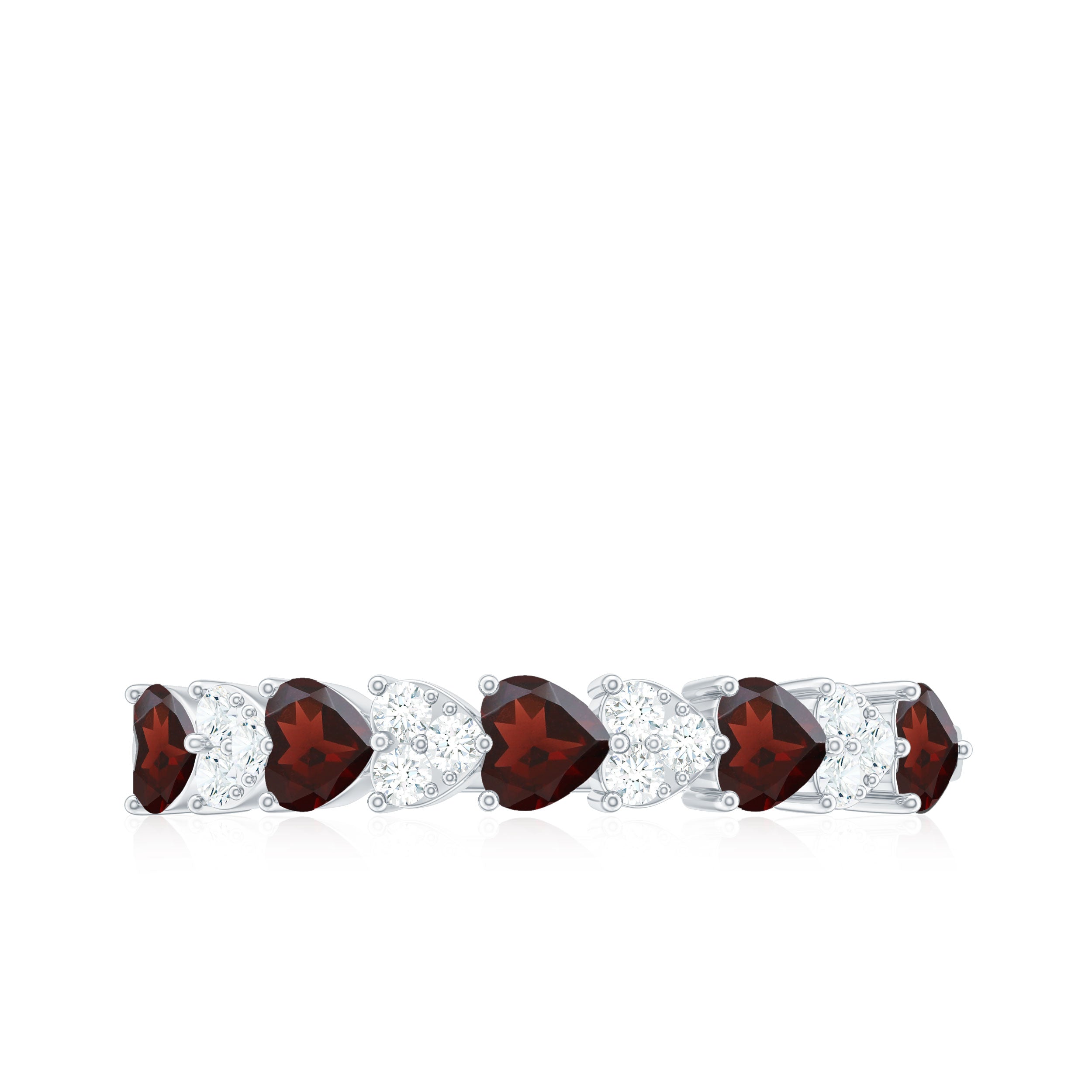 Heart Shape Garnet and Diamond Half Eternity Ring Garnet - ( AAA ) - Quality - Rosec Jewels