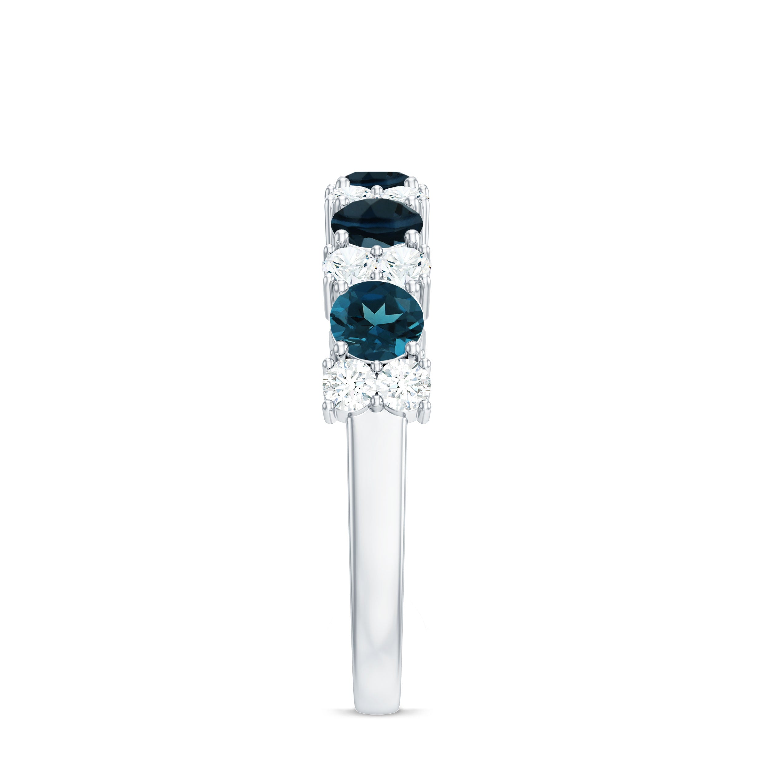 Real London Blue Topaz Half Eternity Ring with Diamond London Blue Topaz - ( AAA ) - Quality - Rosec Jewels