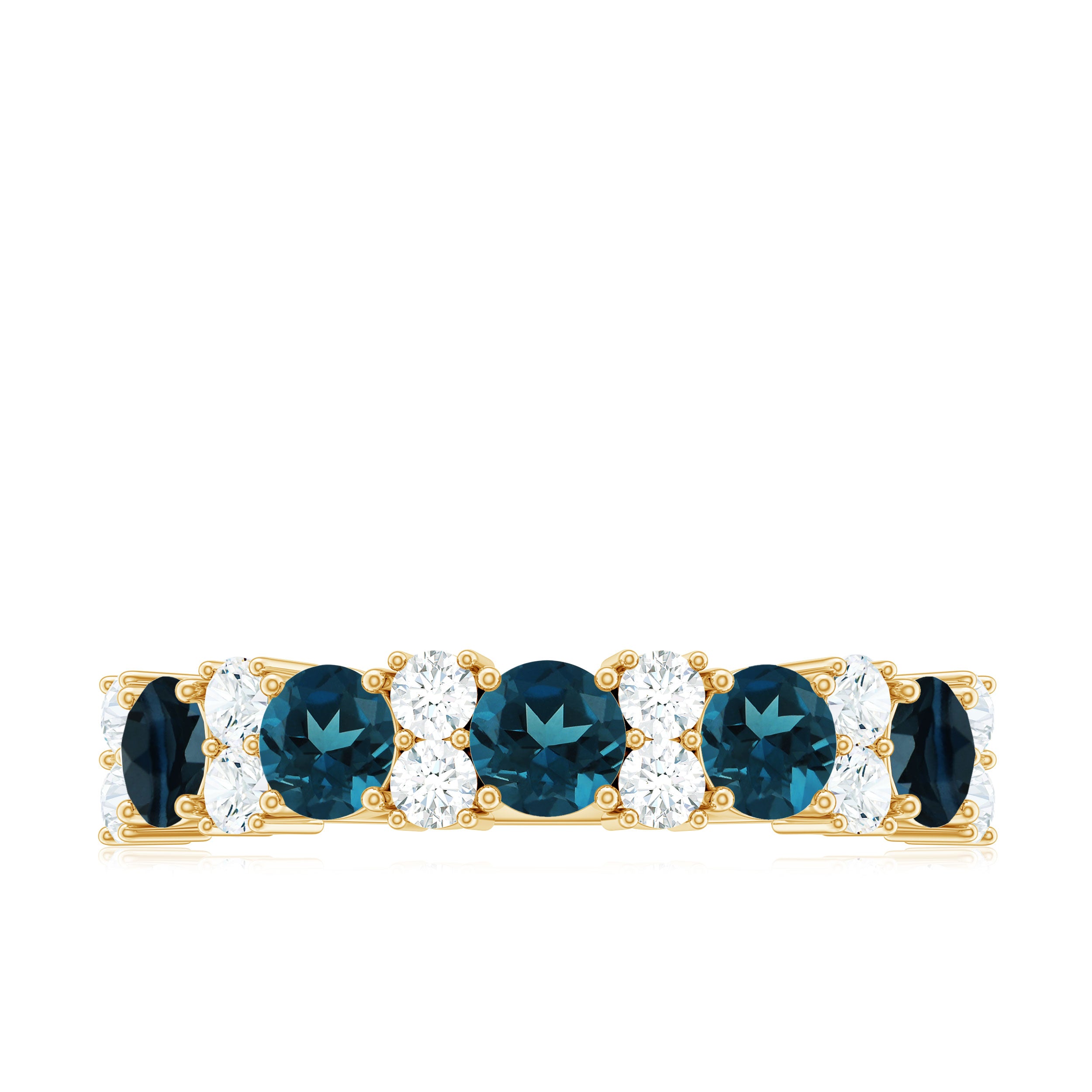 Real London Blue Topaz Half Eternity Ring with Diamond London Blue Topaz - ( AAA ) - Quality - Rosec Jewels