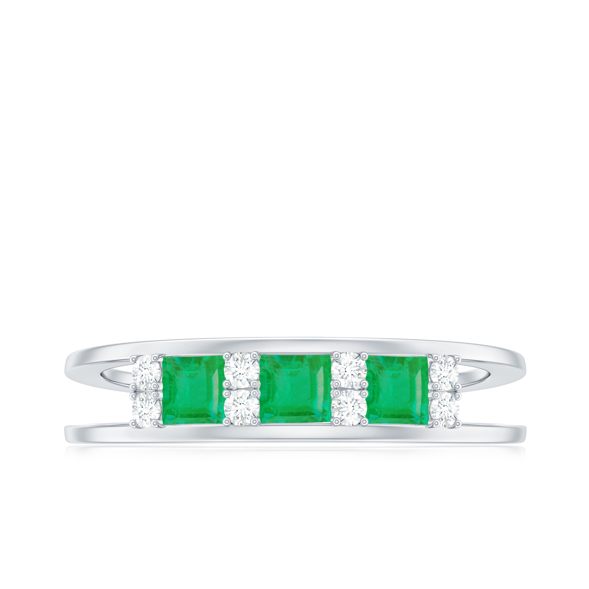 Princess Cut Emerald and Diamond Band Ring Emerald - ( AAA ) - Quality - Rosec Jewels