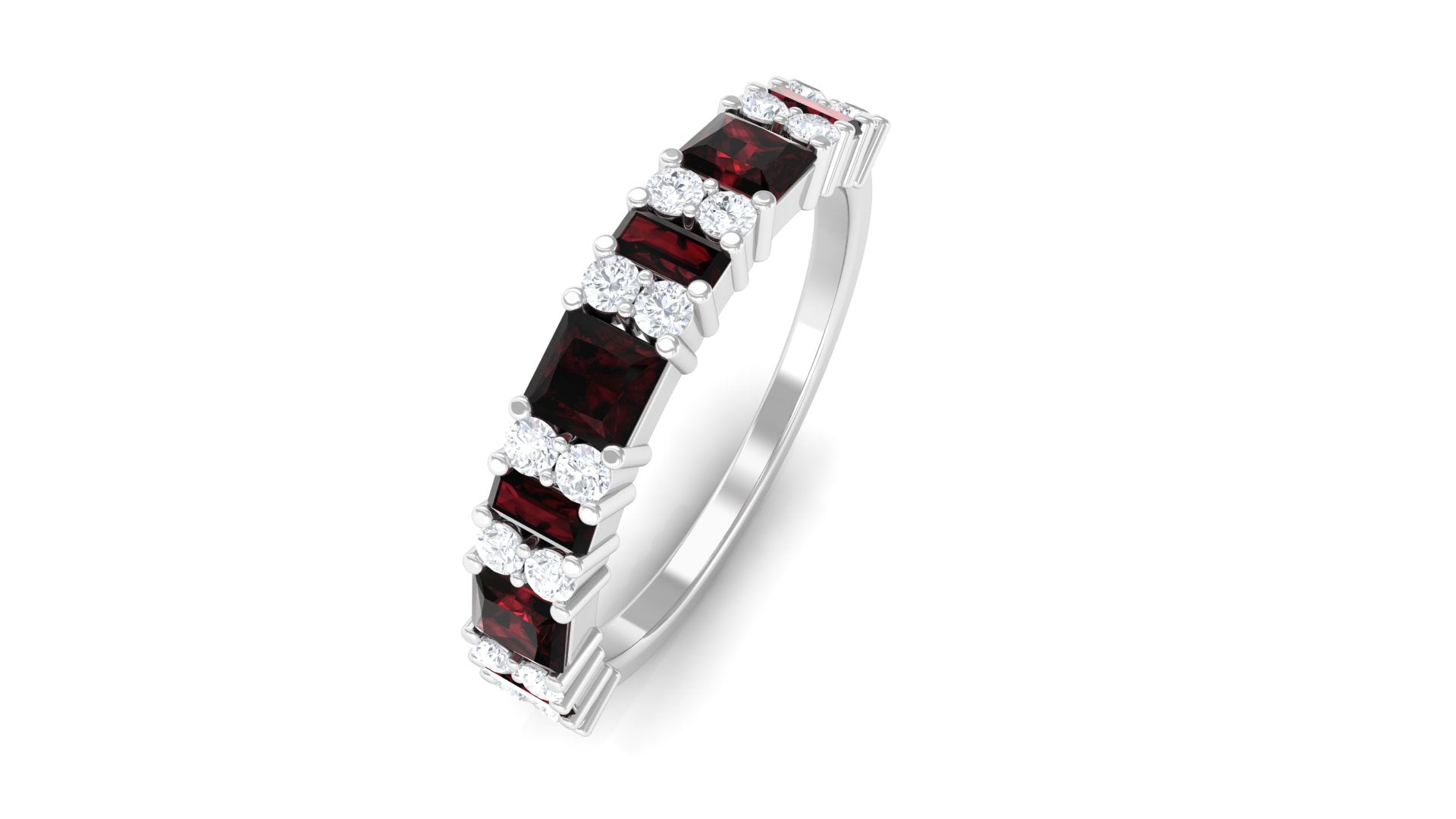 Natural Garnet and Diamond Eternity Ring Garnet - ( AAA ) - Quality - Rosec Jewels