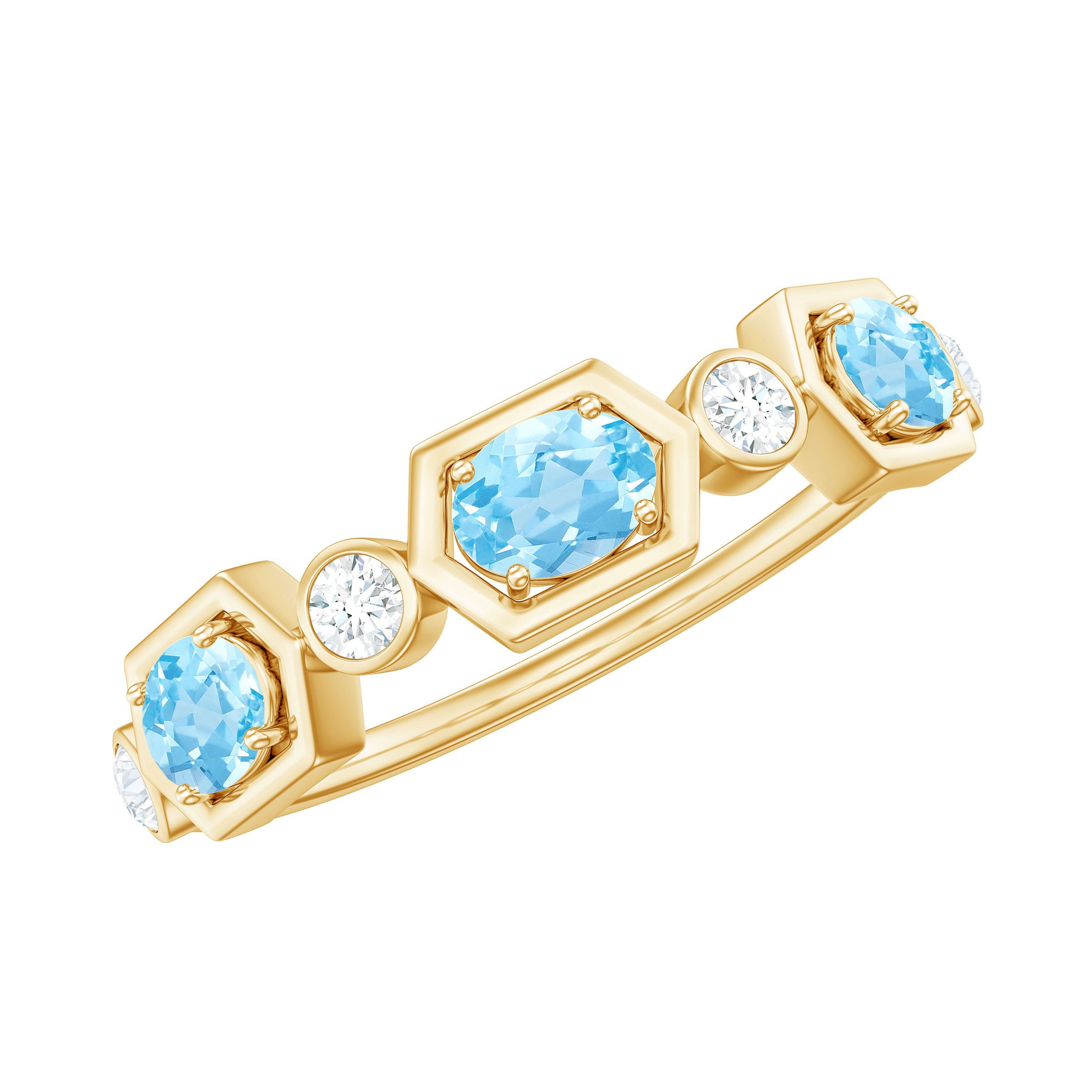 0.75 CT Real Aquamarine and Diamond Half Eternity Ring Aquamarine - ( AAA ) - Quality - Rosec Jewels