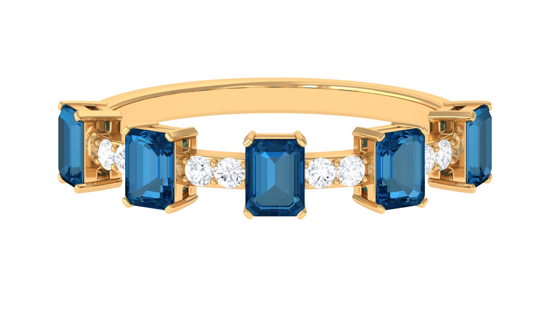 London Blue Topaz and Diamond Alternate Half Eternity Ring London Blue Topaz - ( AAA ) - Quality - Rosec Jewels