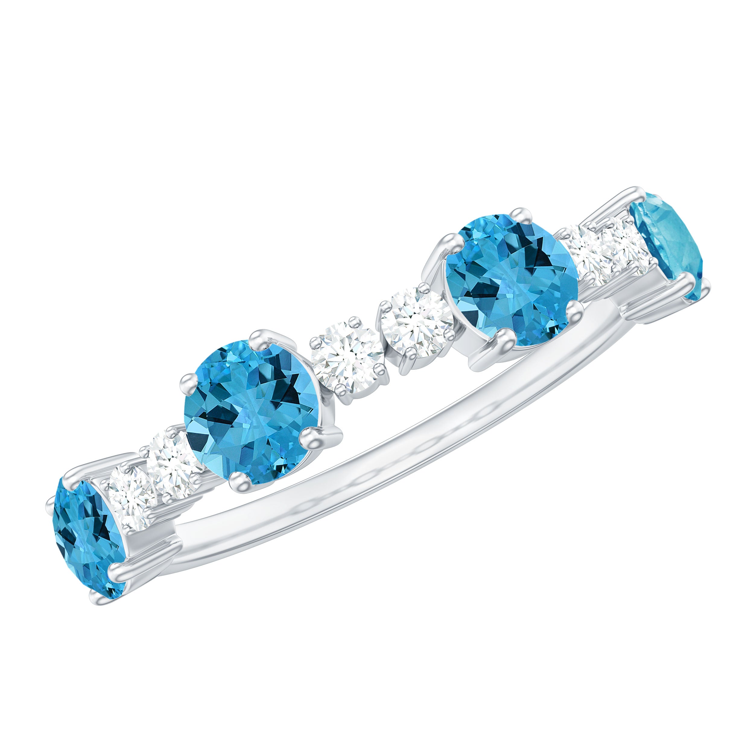 Half Eternity Ring with Swiss Blue Topaz and Diamond Swiss Blue Topaz - ( AAA ) - Quality - Rosec Jewels