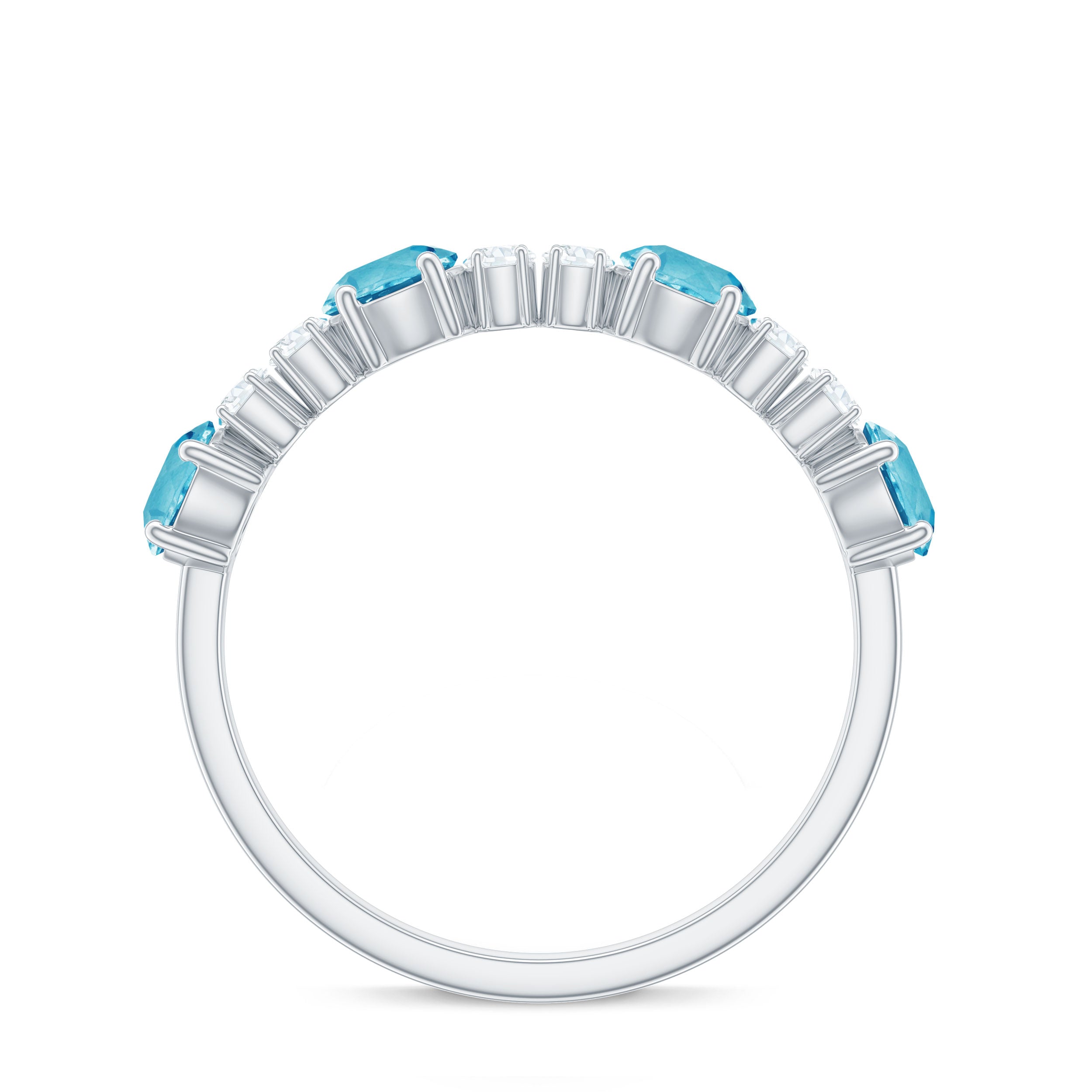 Half Eternity Ring with Swiss Blue Topaz and Diamond Swiss Blue Topaz - ( AAA ) - Quality - Rosec Jewels