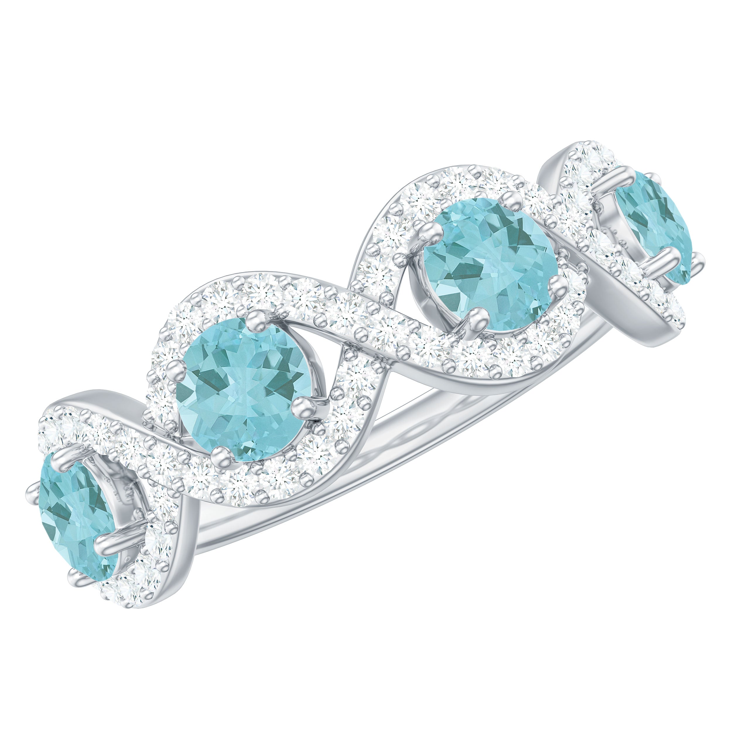 Sky Blue Topaz Half Eternity Ring with Diamond Stones Sky Blue Topaz - ( AAA ) - Quality - Rosec Jewels