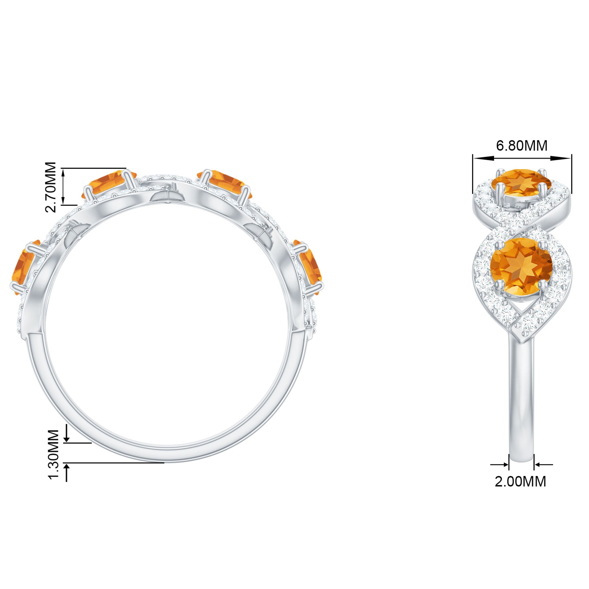 Real Citrine and Moissanite Minimal Braided Eternity Ring Citrine - ( AAA ) - Quality - Rosec Jewels