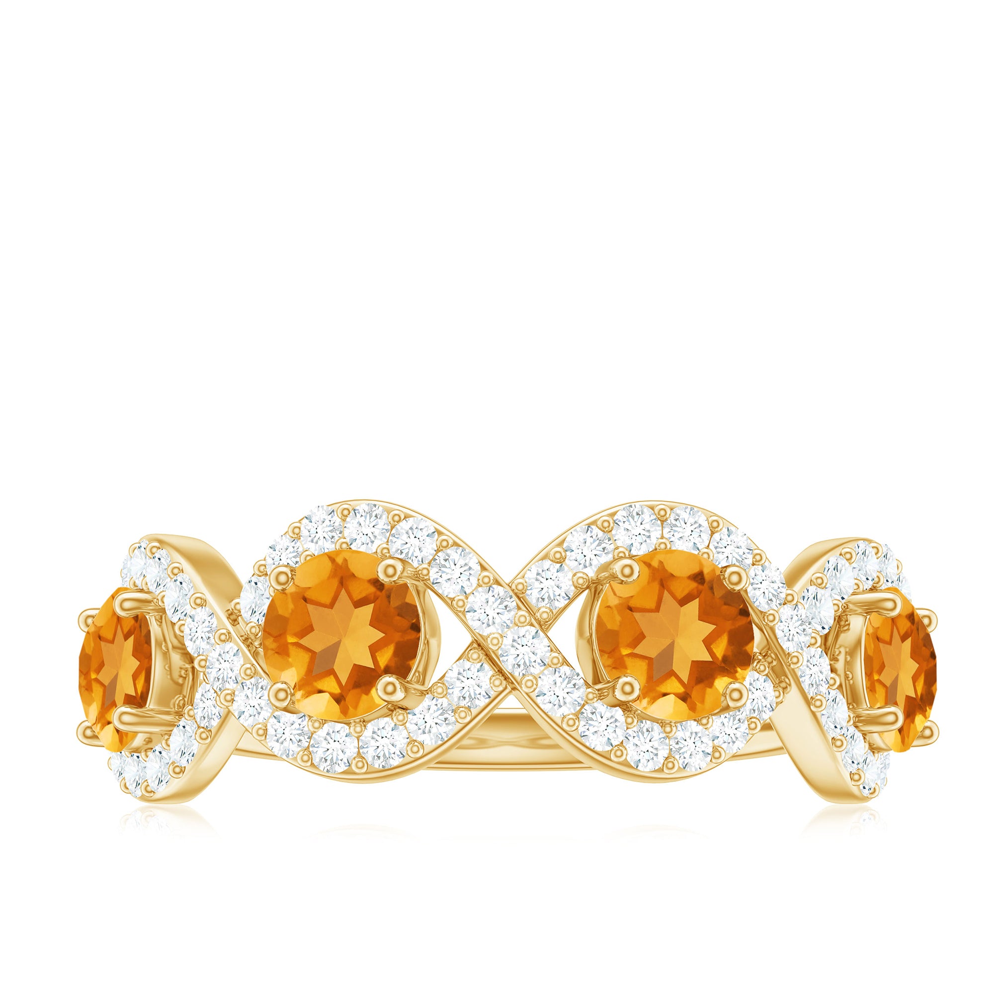 Real Citrine and Moissanite Minimal Braided Eternity Ring Citrine - ( AAA ) - Quality - Rosec Jewels