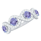 Minimal Braided Half Eternity Ring with Tanzanite and Diamond Tanzanite - ( AAA ) - Quality - Rosec Jewels