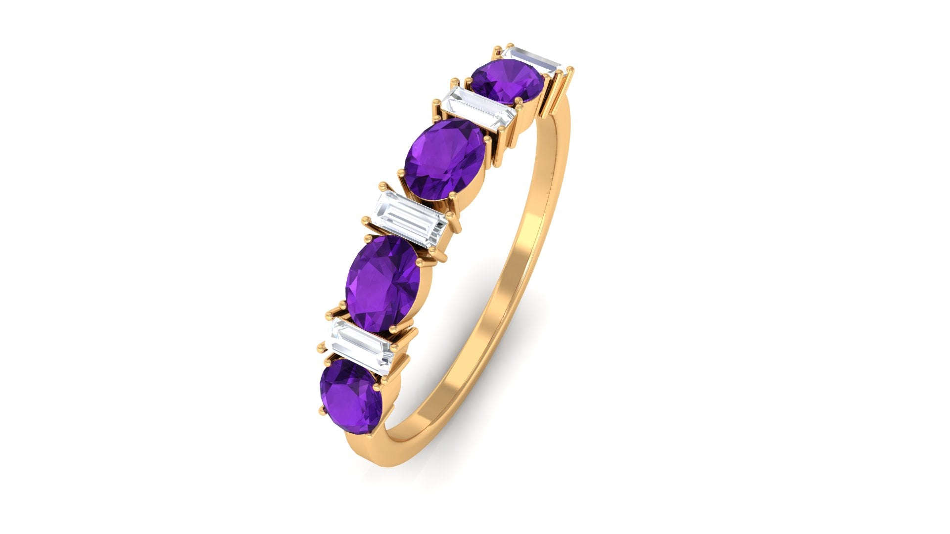 Amethyst and Moissanite Eternity Wedding Band Ring Amethyst - ( AAA ) - Quality - Rosec Jewels