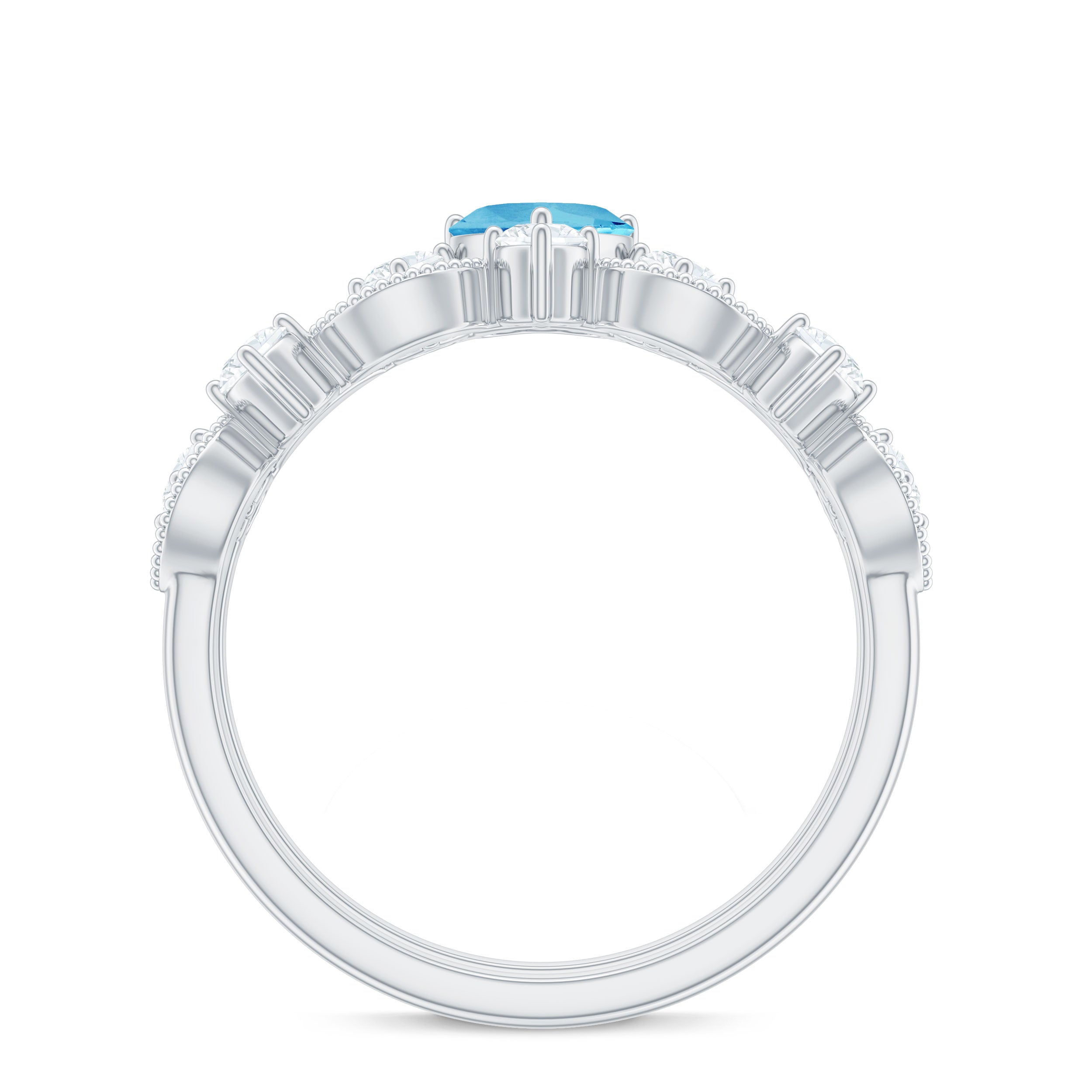 Heart Shape Swiss Blue Topaz and Moissanite Stackable Ring Set Swiss Blue Topaz - ( AAA ) - Quality - Rosec Jewels