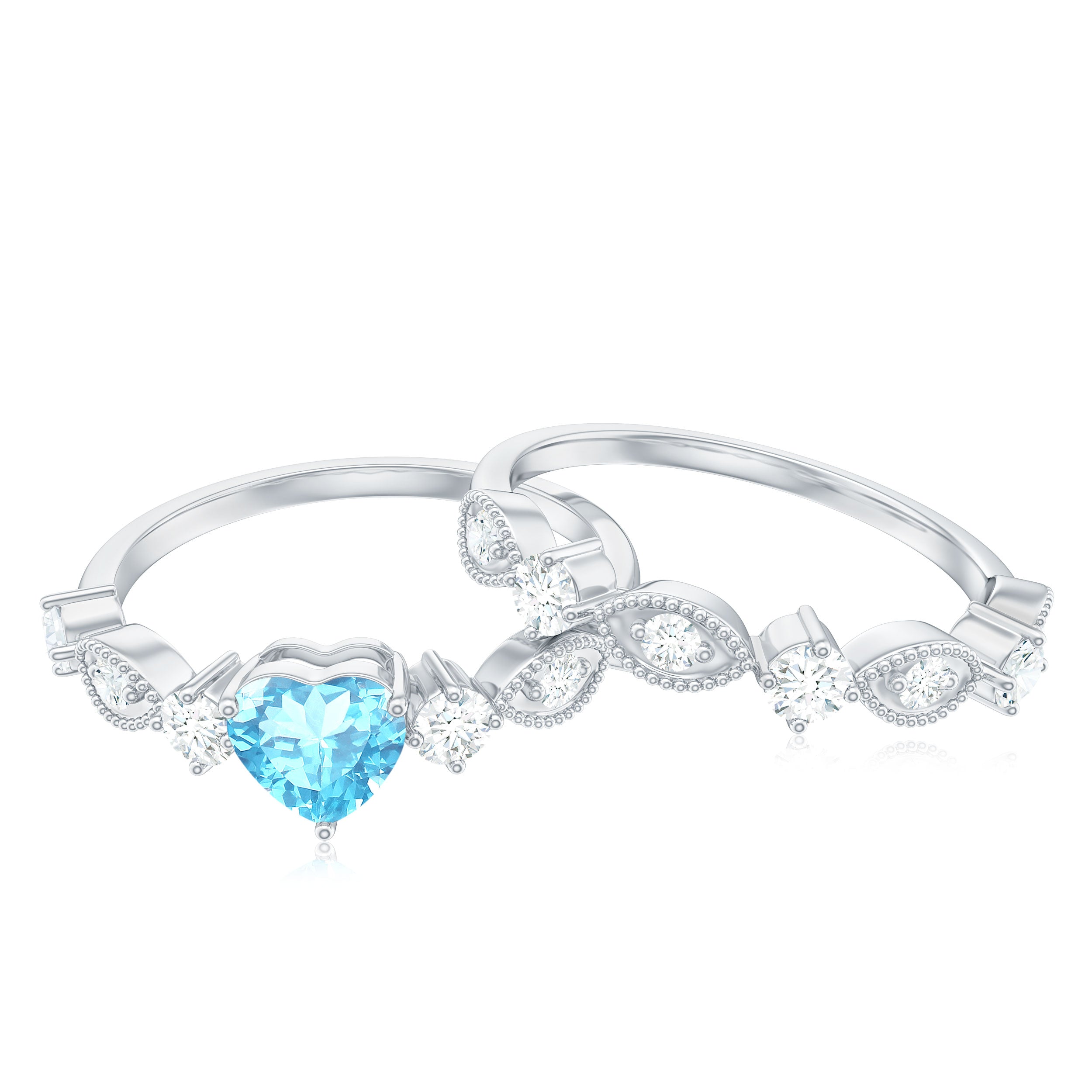 Heart Aquamarine and Diamond Ring Set Aquamarine - ( AAA ) - Quality - Rosec Jewels