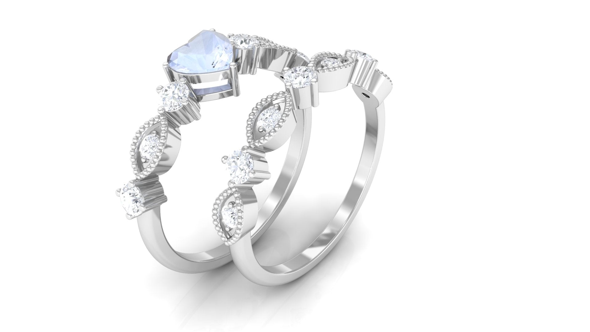 Moonstone and Diamond Stackable Ring Set in Prong Setting Moonstone - ( AAA ) - Quality - Rosec Jewels