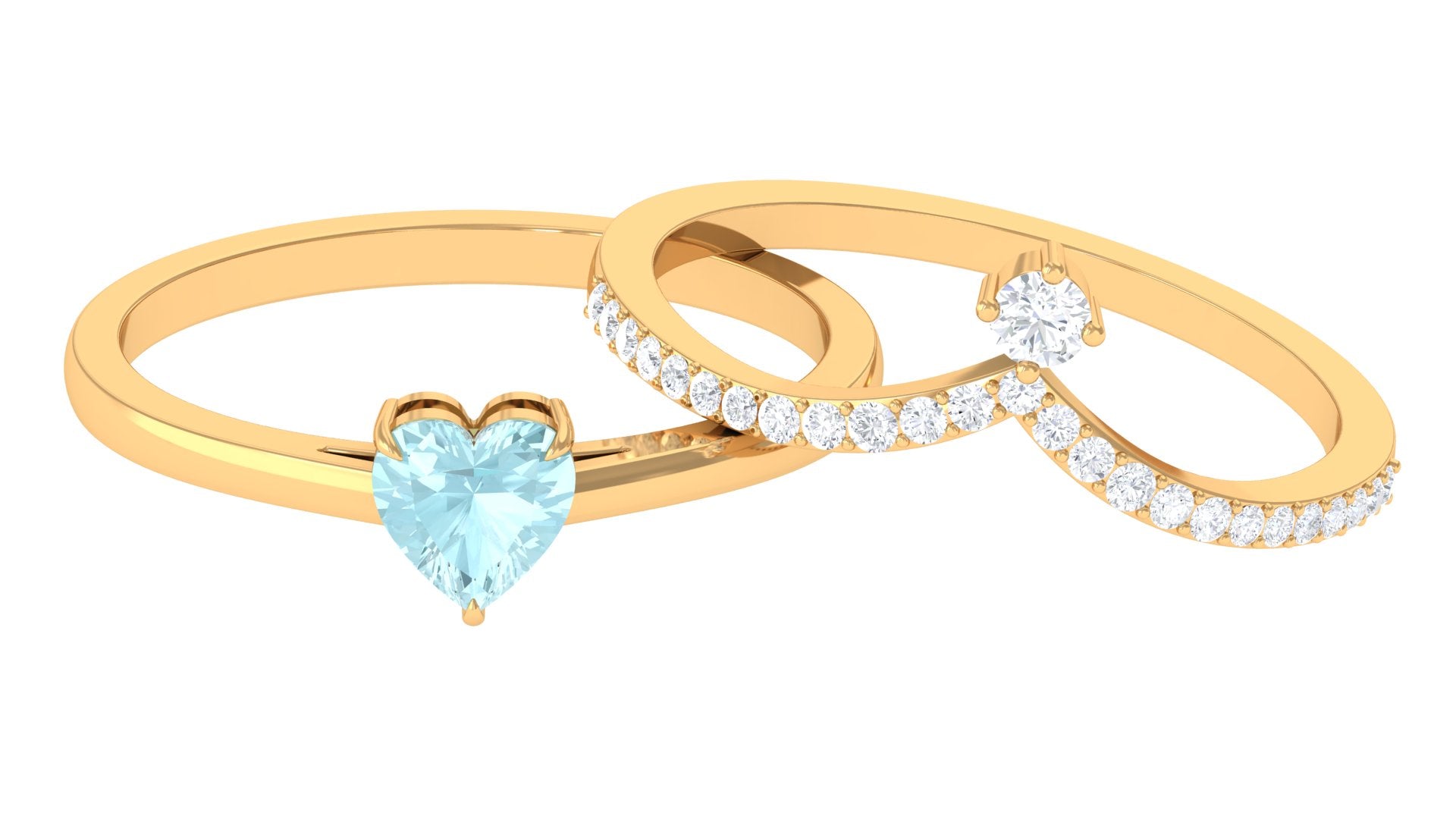 1 CT Sky Blue Topaz and Diamond Heart Ring Set Sky Blue Topaz - ( AAA ) - Quality - Rosec Jewels