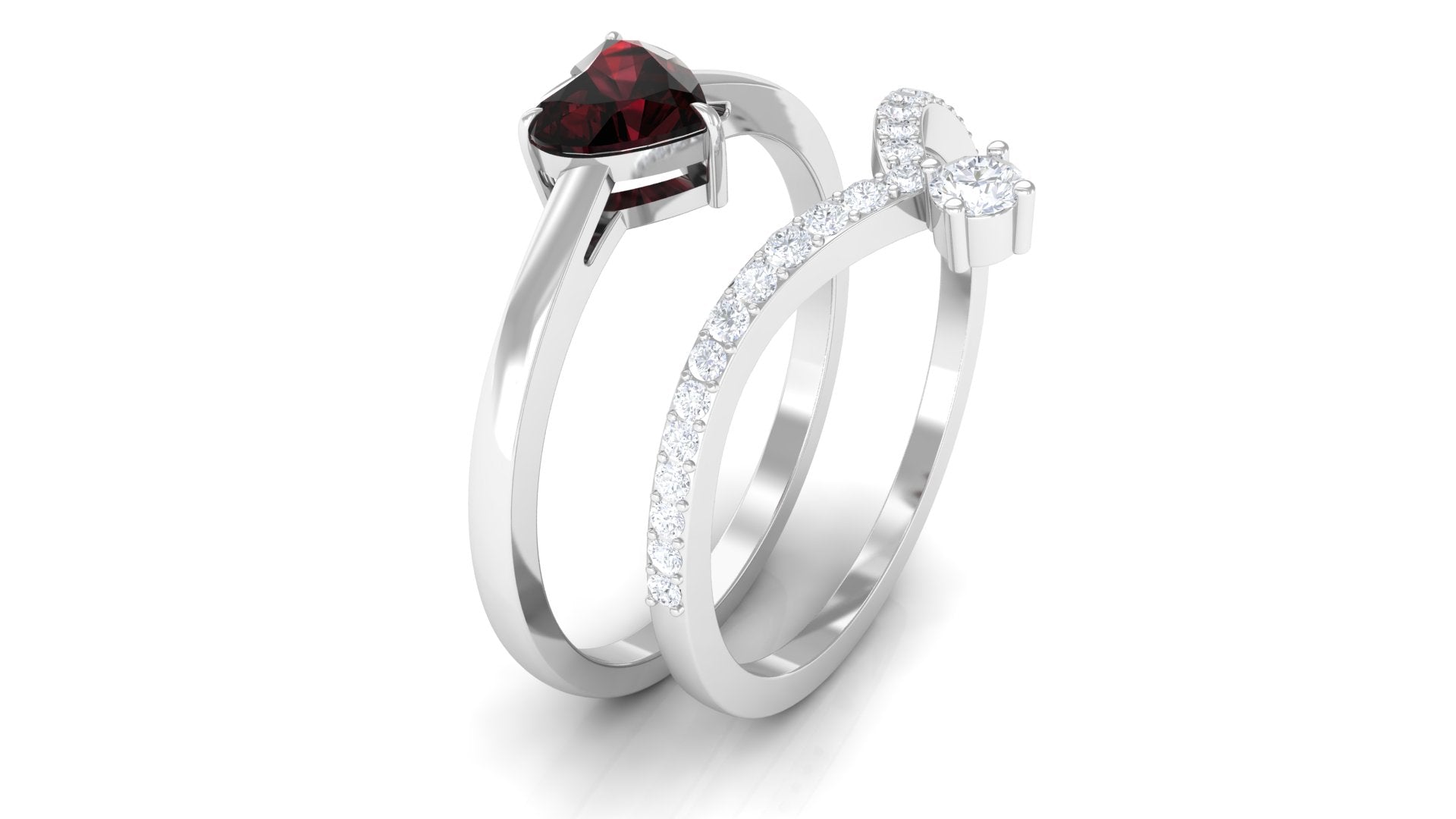 Real Red Garnet Heat Ring Set with Diamond Garnet - ( AAA ) - Quality - Rosec Jewels