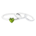 Natural Peridot Heart Ring Set with Diamond Peridot - ( AAA ) - Quality - Rosec Jewels