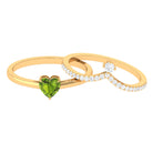 Natural Peridot Heart Ring Set with Diamond Peridot - ( AAA ) - Quality - Rosec Jewels