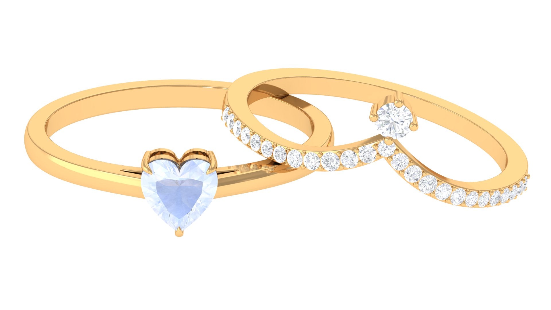 Heart Shape Moonstone Ring Set with Diamond Moonstone - ( AAA ) - Quality - Rosec Jewels