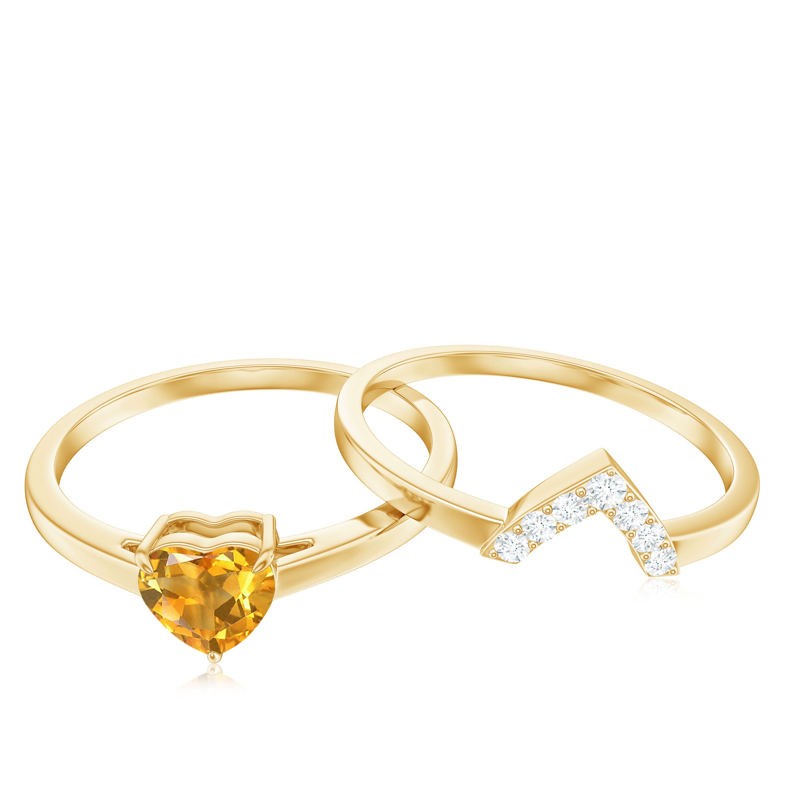 Heart Shape Solitaire Citrine and Diamond Bridal Ring Set Citrine - ( AAA ) - Quality - Rosec Jewels