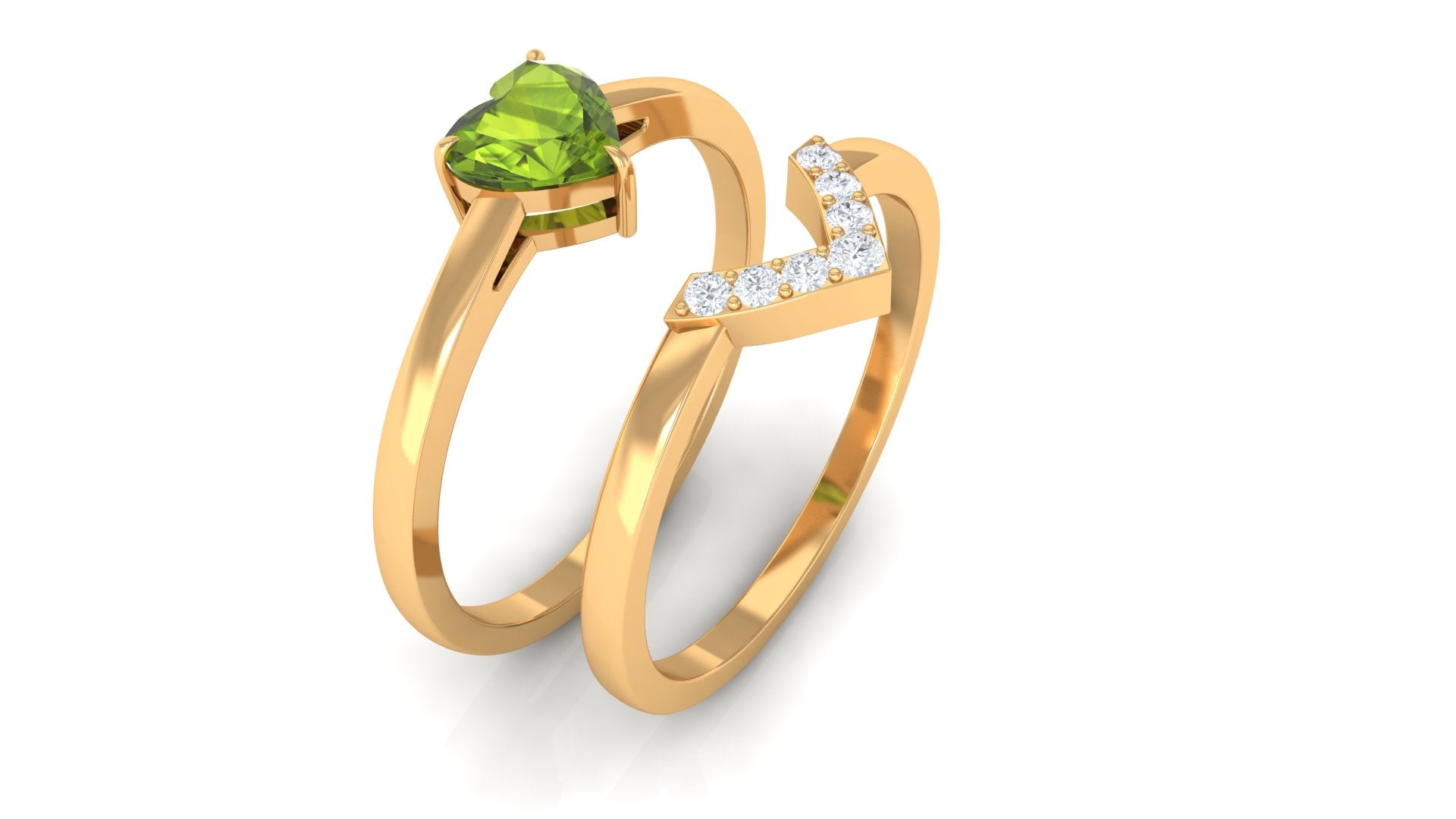 Heart Shape Peridot and Diamond Ring Set Peridot - ( AAA ) - Quality - Rosec Jewels