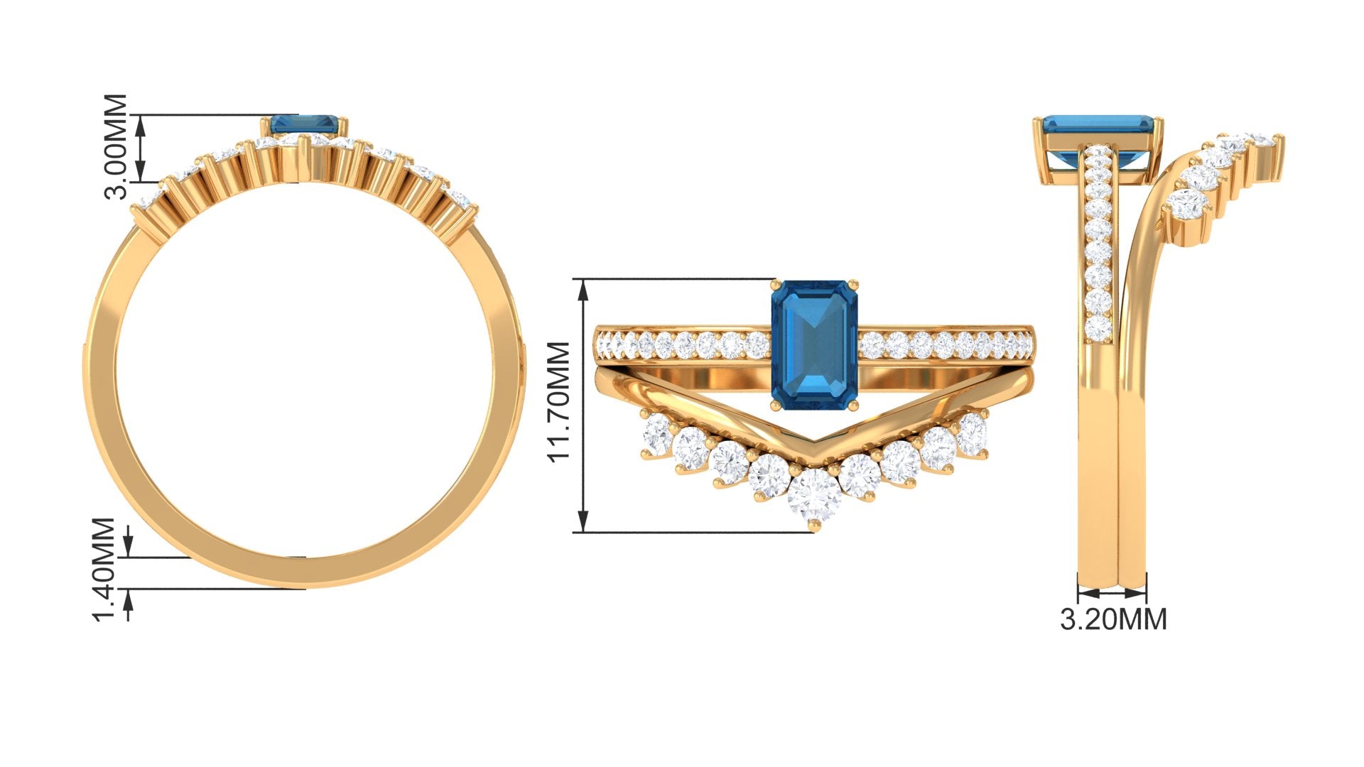 Elegant London Blue Topaz and Diamond Ring Set London Blue Topaz - ( AAA ) - Quality - Rosec Jewels