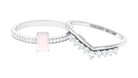 Octagon Cut Rose Quartz and Diamond Ring Set Rose Quartz - ( AAA ) - Quality - Rosec Jewels